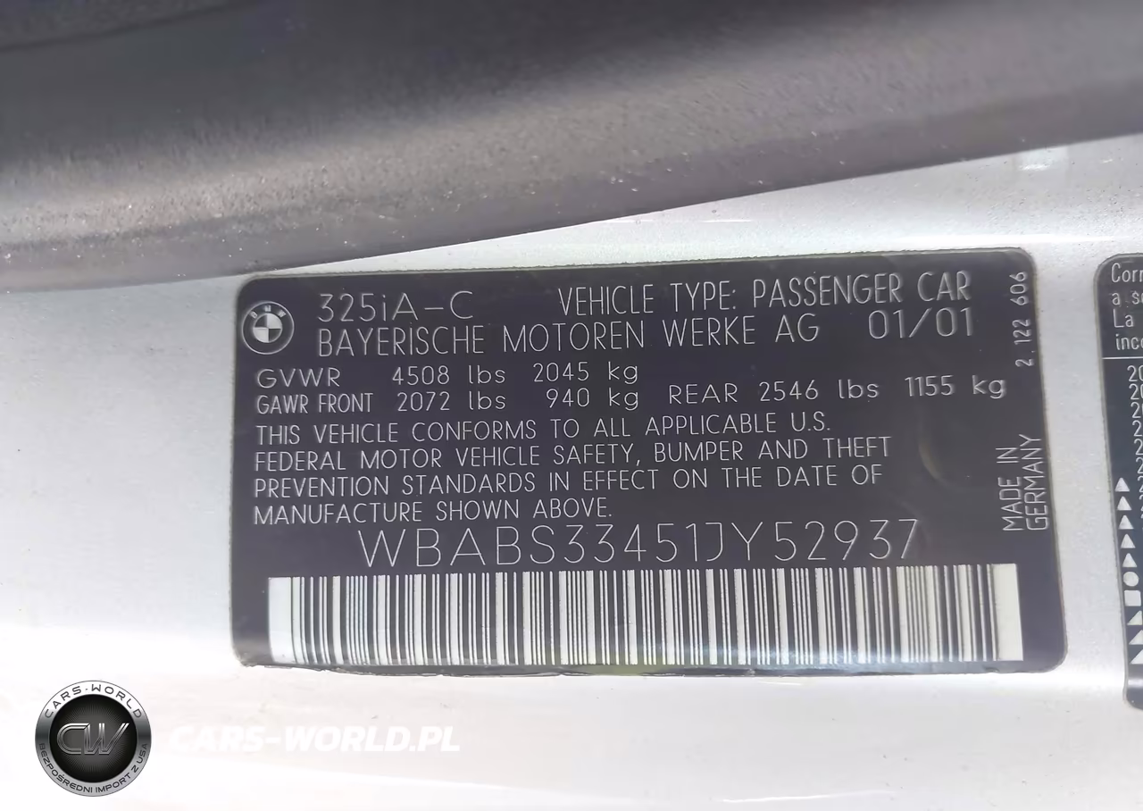 2001 BMW 325Ci VIN:WBABS33451JY52937 - 9