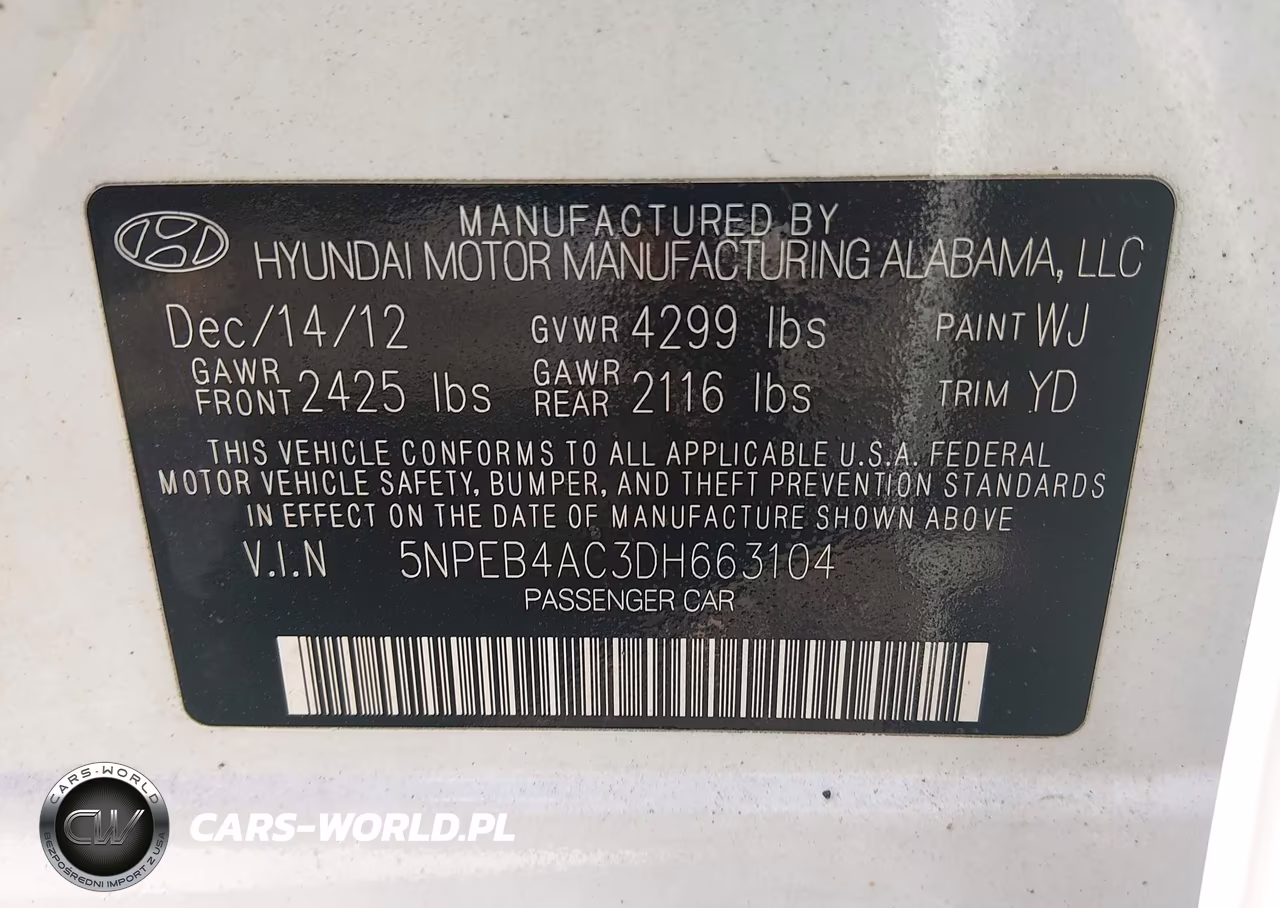 2013 Hyundai Sonata Gls VIN:5NPEB4AC3DH663104 - 9