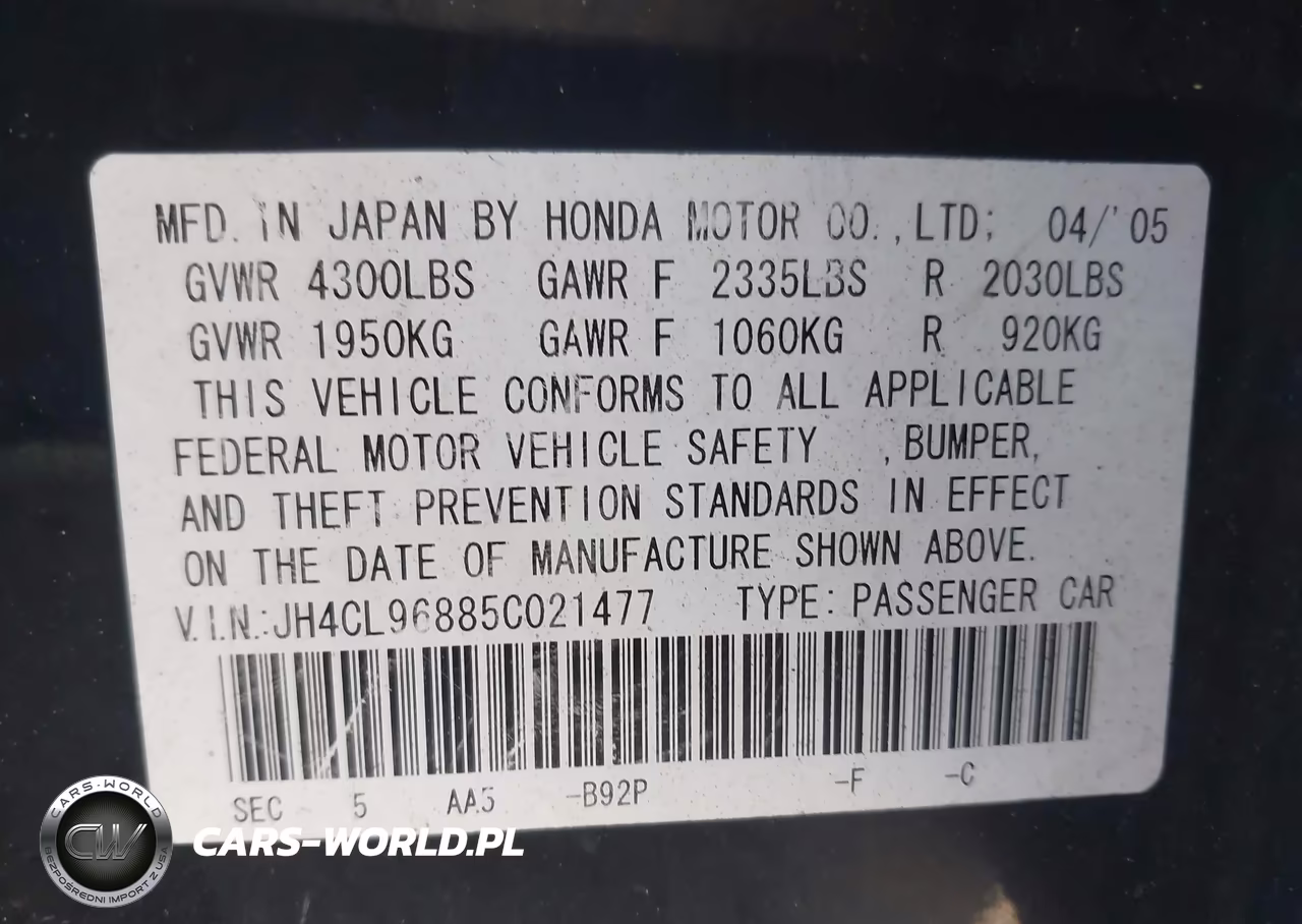 2005 Acura Tsx VIN:JH4CL96885C021477 - 9