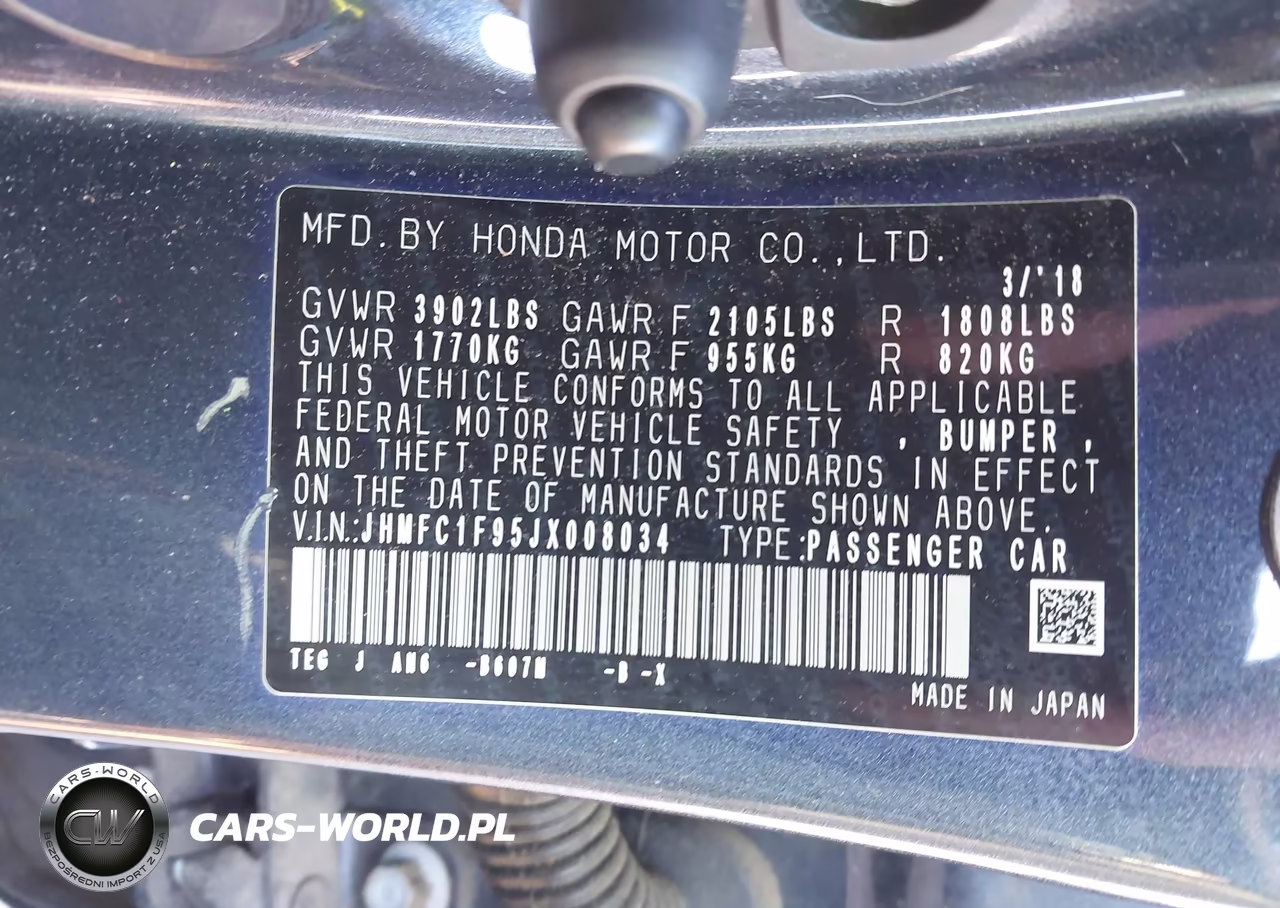 2018 Honda Civic Touring VIN:JHMFC1F95JX008034 - 9