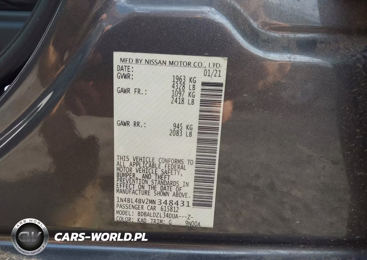 2021 Nissan Altima S Fwd VIN:1N4BL4BV2MN348431 - 9