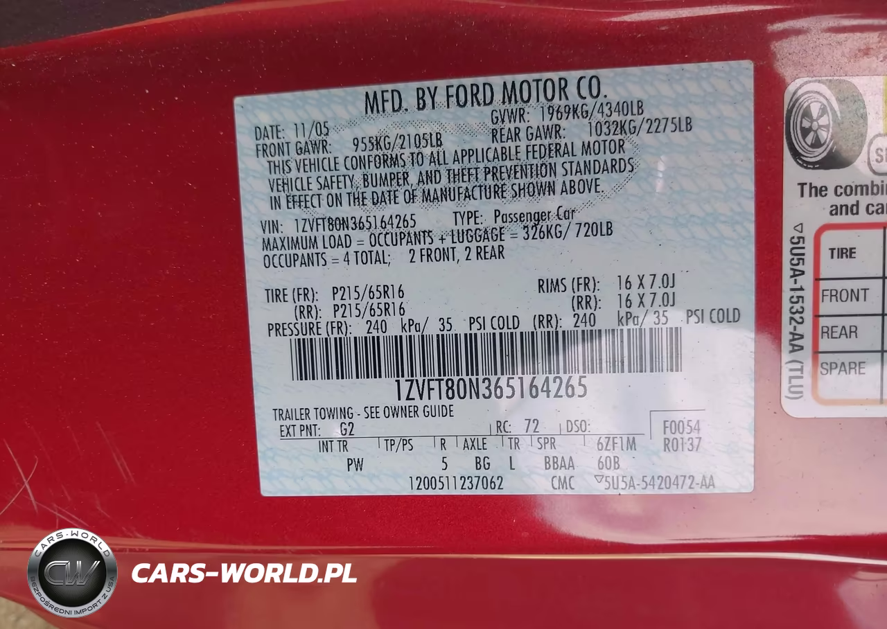 2006 Ford Mustang V6 VIN:1ZVFT80N365164265 - 9
