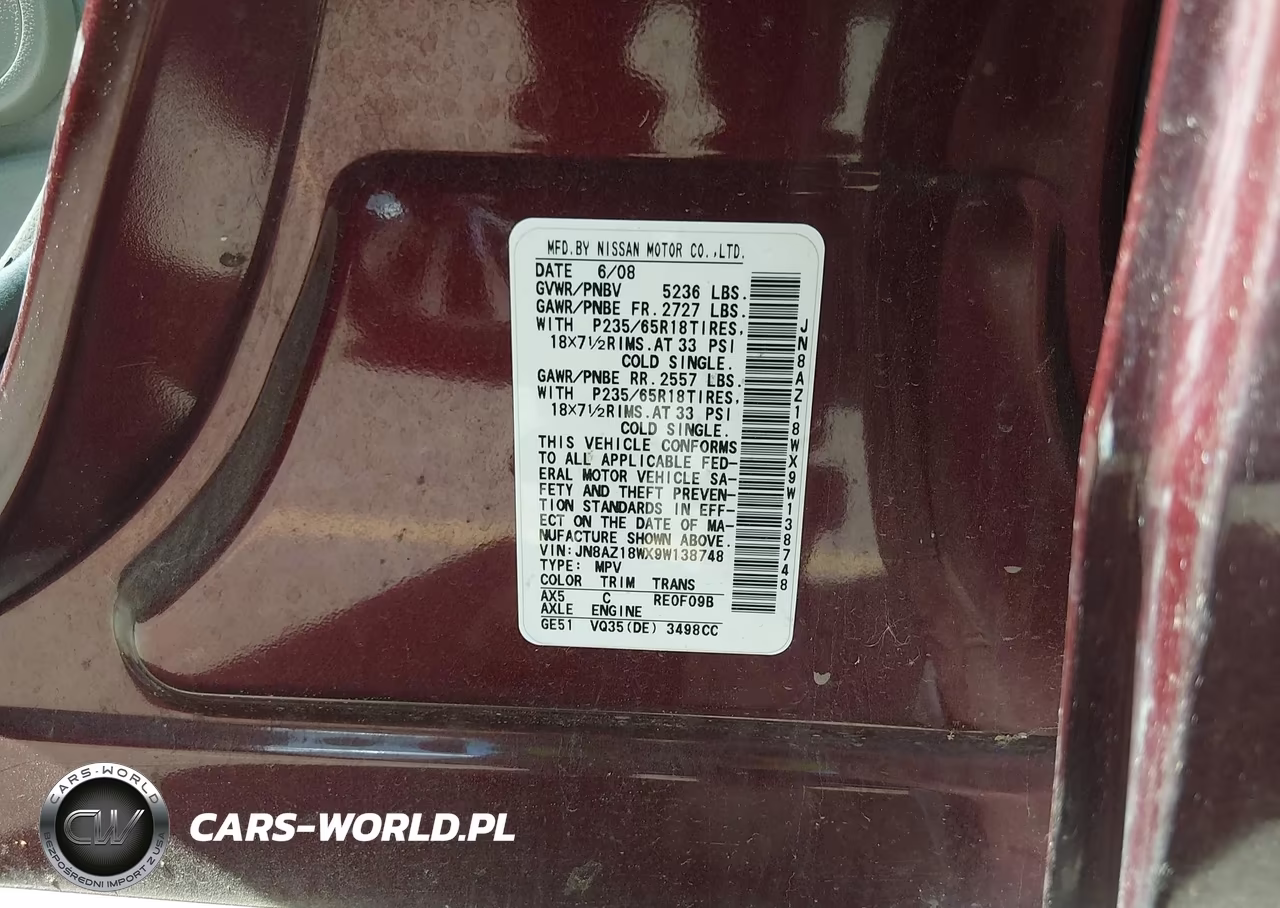 2009 Nissan Murano S VIN:JN8AZ18WX9W138748 - 9