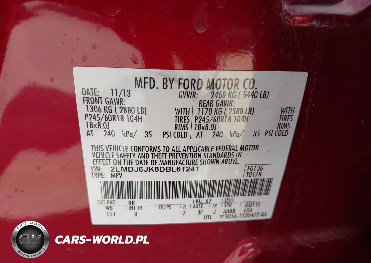 2013 LINCOLN MKX VIN:2LMDJ6JK8DBL61241 - 9