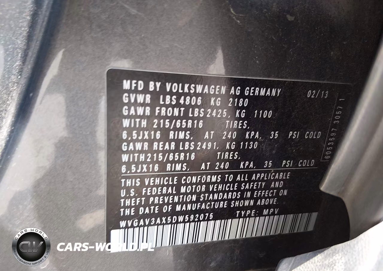 2013 Volkswagen Tiguan S VIN:WVGAV3AX5DW592075 - 9
