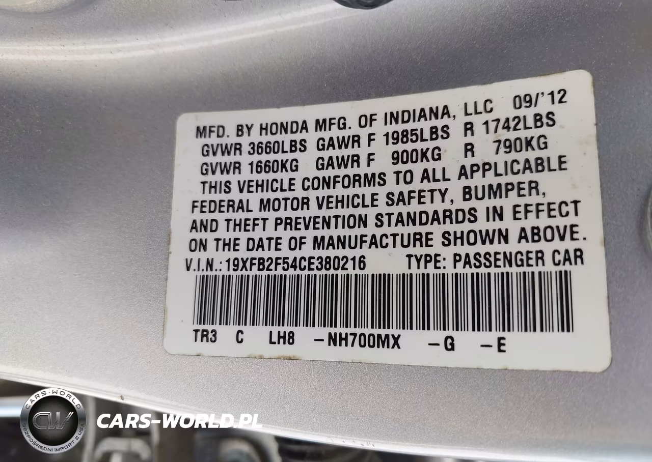 2012 Honda Civic Lx VIN:19XFB2F54CE380216 - 9