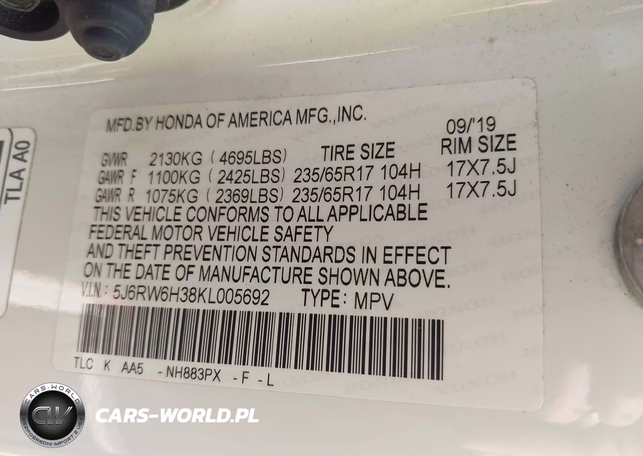 2019 Honda Cr-V Lx VIN:5J6RW6H38KL005692 - 9