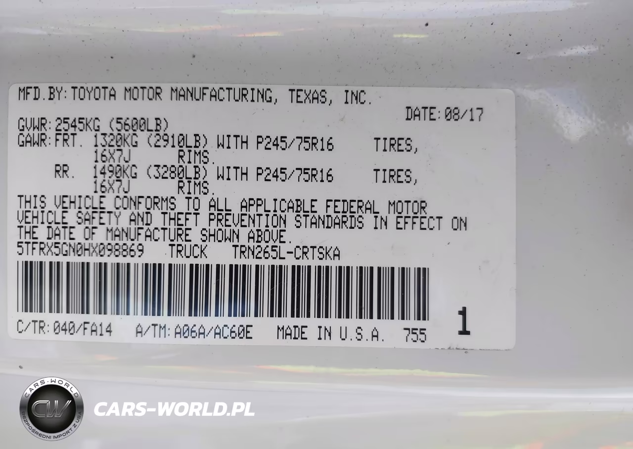 2017 Toyota Tacoma Sr VIN:5TFRX5GN0HX098869 - 8