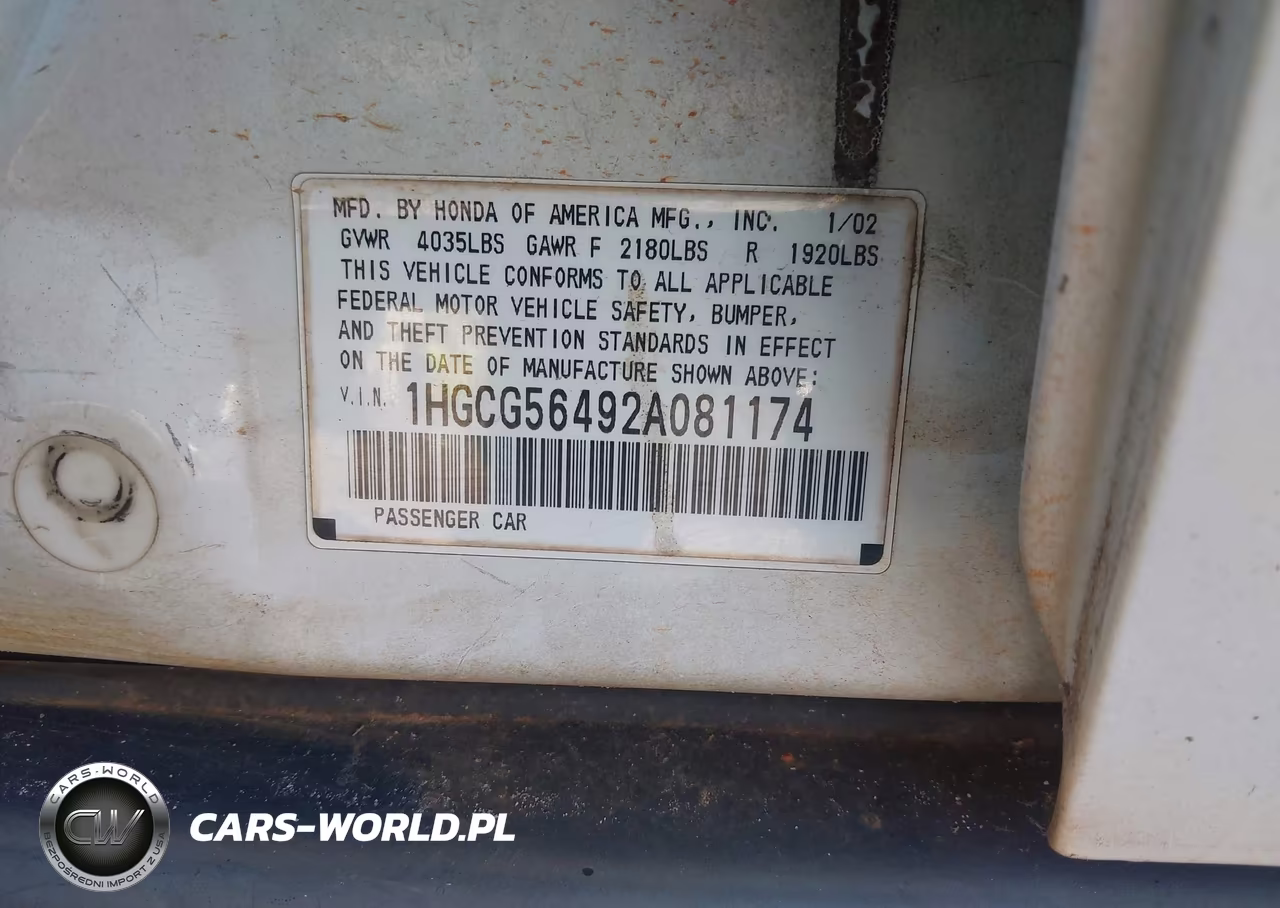 2002 Honda Accord 2.3 Lx VIN:1HGCG56492A081174 - 9