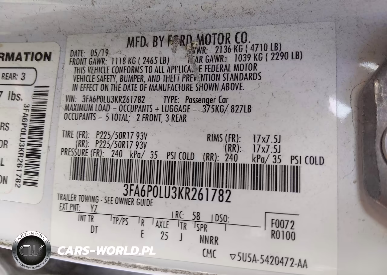 2019 Ford Fusion Hybrid Se VIN:3FA6P0LU3KR261782 - 9