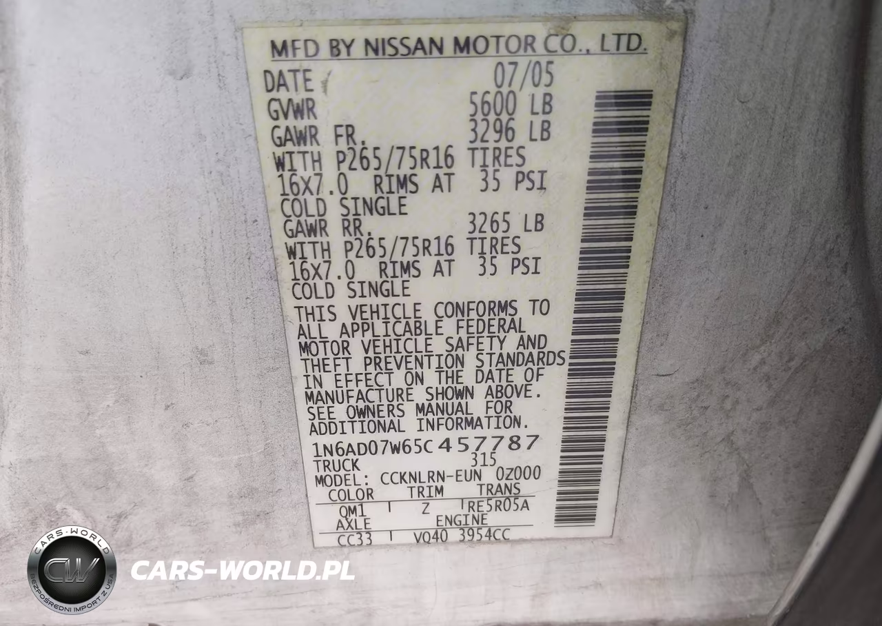 2005 Nissan Frontier Crew Cab Le-Se-Off Road VIN:1N6AD07W65C457787 - 9