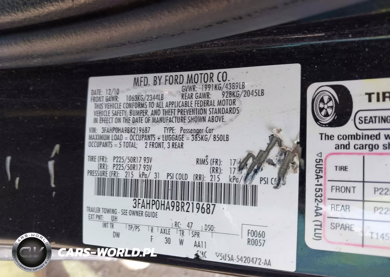 2011 Ford Fusion Se VIN:3FAHP0HA9BR219687 - 9