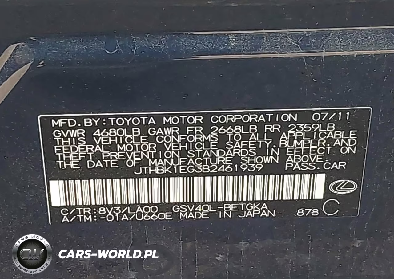 2011 Lexus Es 350 VIN:JTHBK1EG3B2461939 - 9