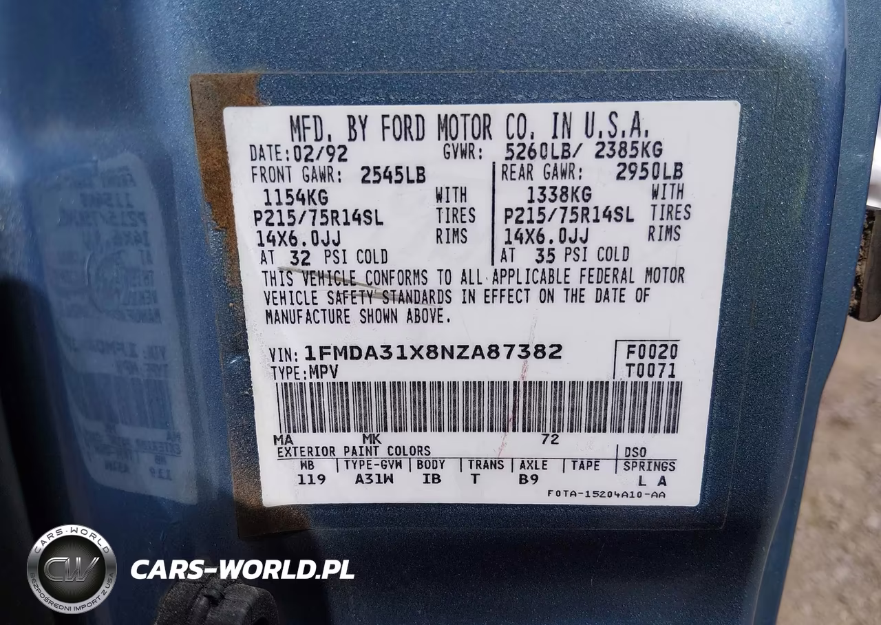 1992 Ford Aerostar VIN:1FMDA31X8NZA87382 - 9
