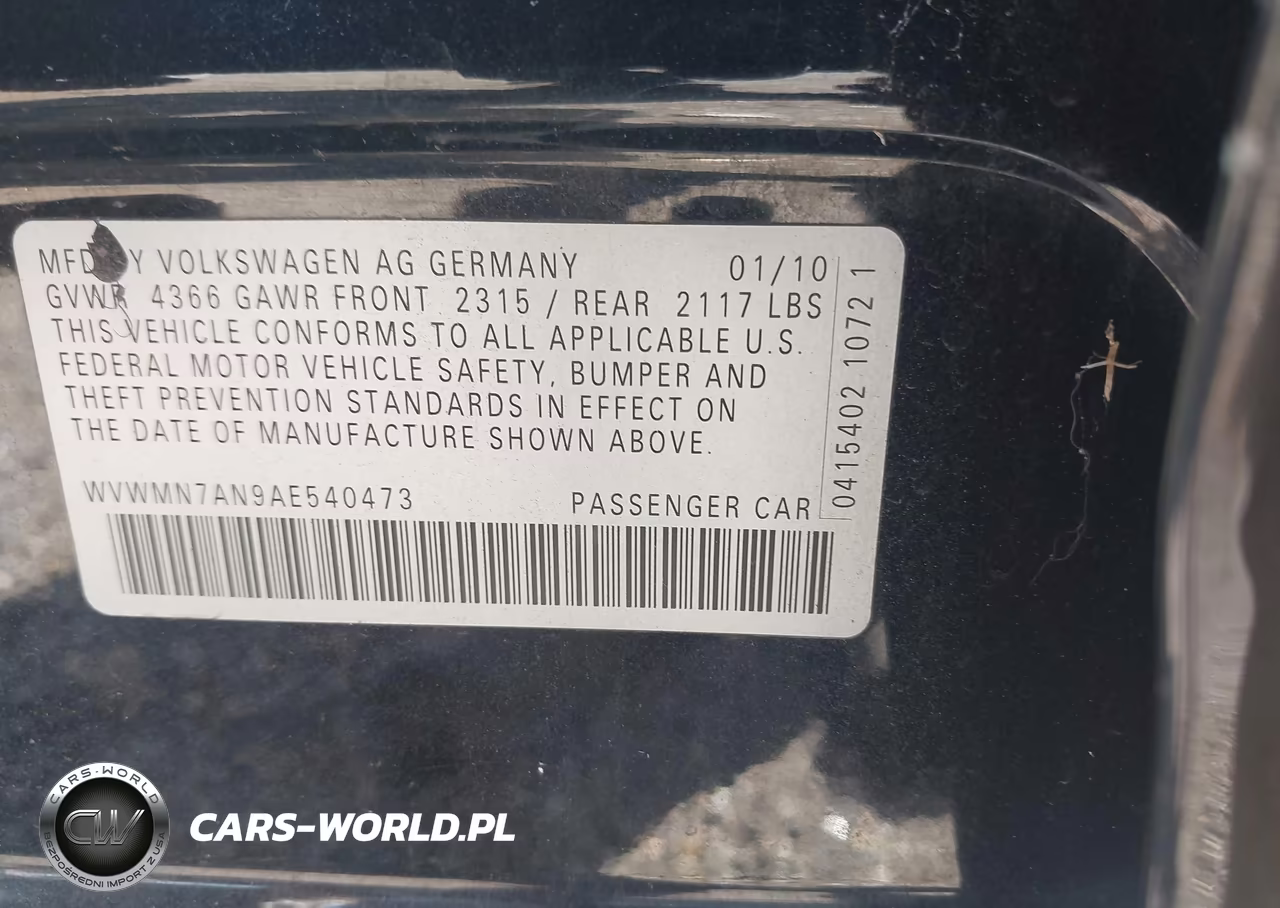 2010 Volkswagen Cc Sport VIN:WVWMN7AN9AE540473 - 9
