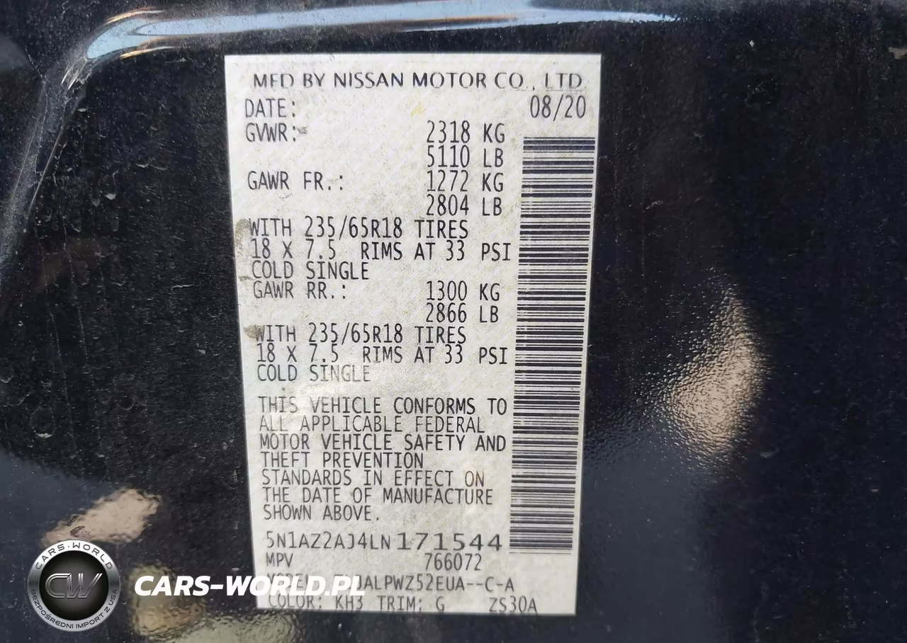 2020 Nissan Murano S Fwd VIN:5N1AZ2AJ4LN171544 - 9
