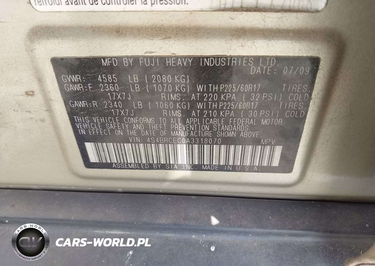 2010 Subaru Outback 2.5I Premium VIN:4S4BRCEC0A3318070 - 9
