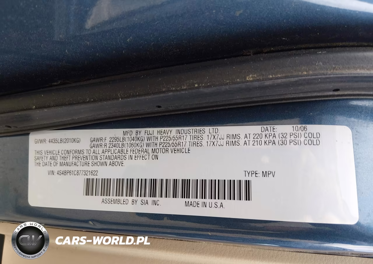 2007 Subaru Outback 2.5I VIN:4S4BP61C877321622 - 9