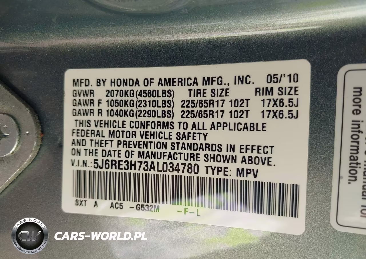 2010 Honda Cr-V Ex-L VIN:5J6RE3H73AL034780 - 9