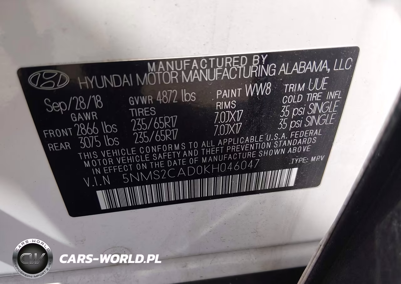 2019 Hyundai Santa Fe Se VIN:5NMS2CAD0KH046047 - 9