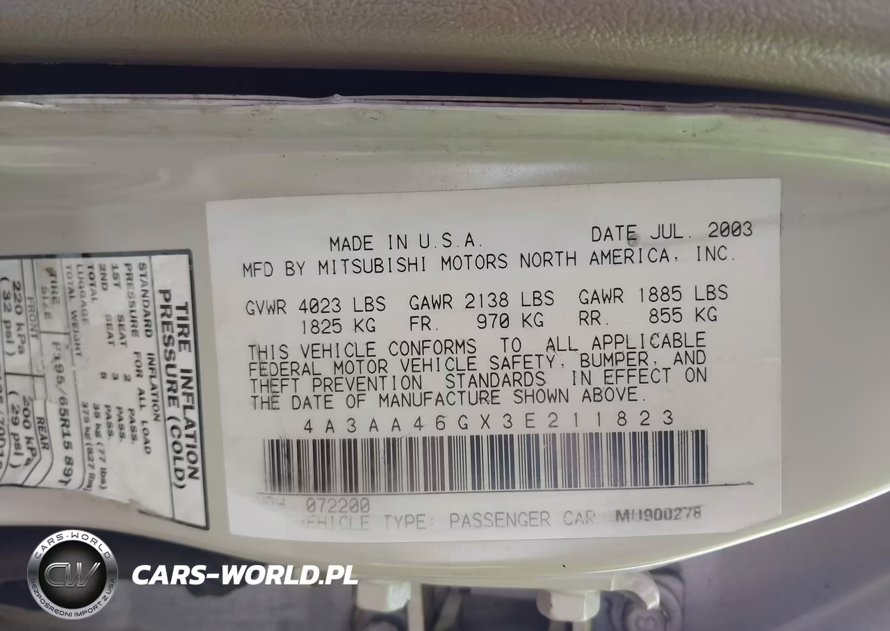 2003 Mitsubishi Galant Es-Ls VIN:4A3AA46GX3E211823 - 9