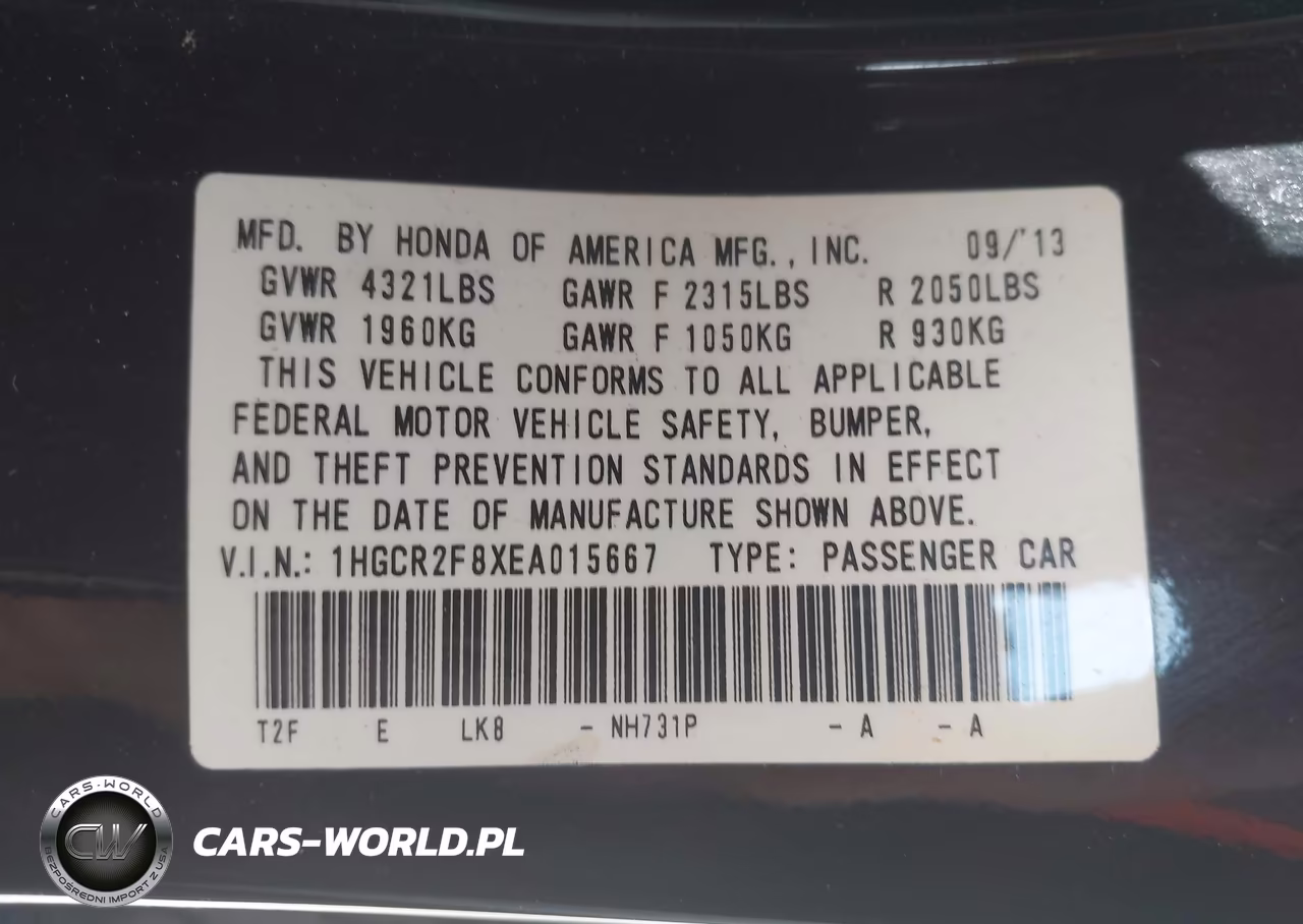 2014 Honda Accord Ex-L VIN:1HGCR2F8XEA015667 - 9