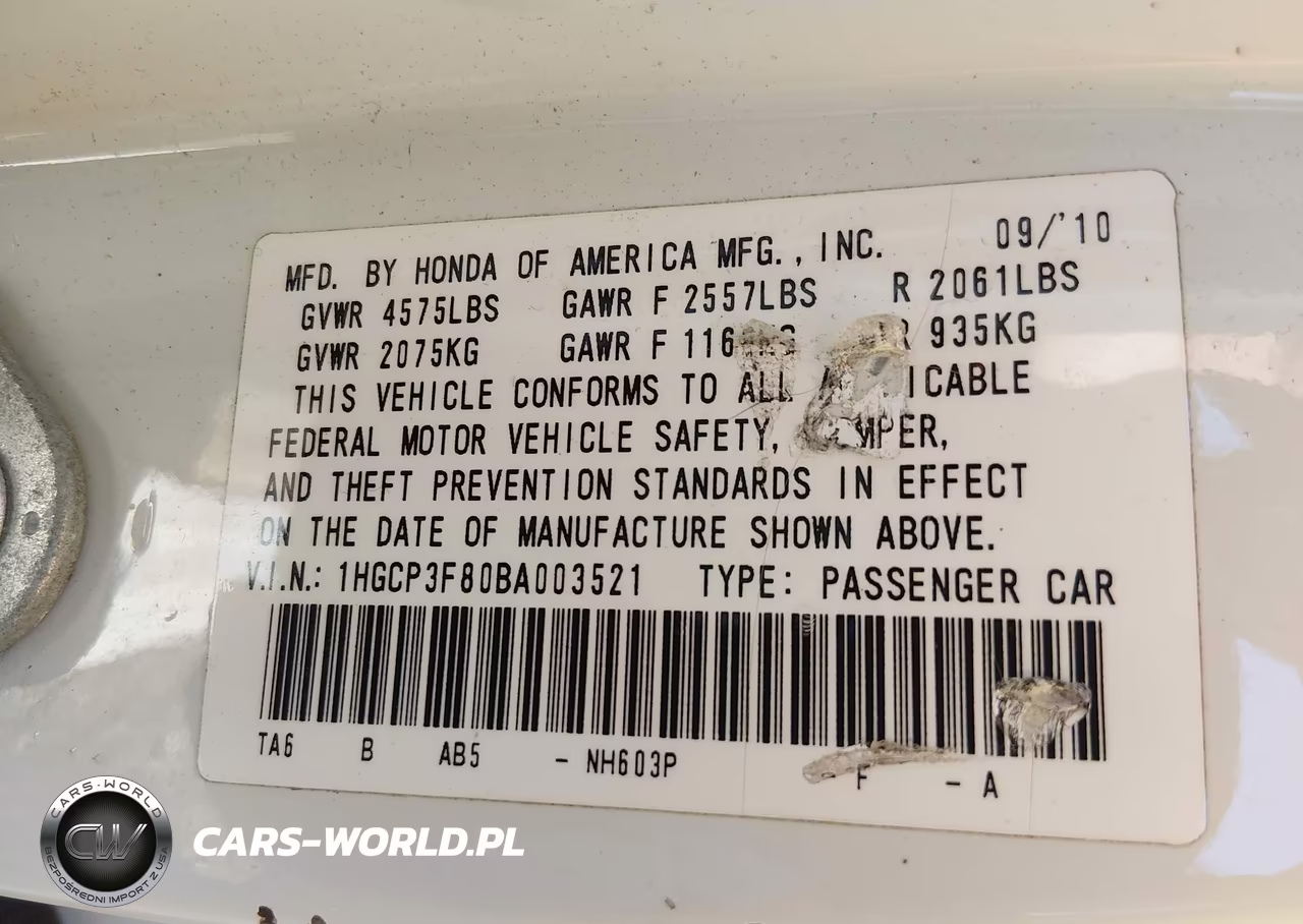 2011 Honda Accord 3.5 Ex-L VIN:1HGCP3F80BA003521 - 9