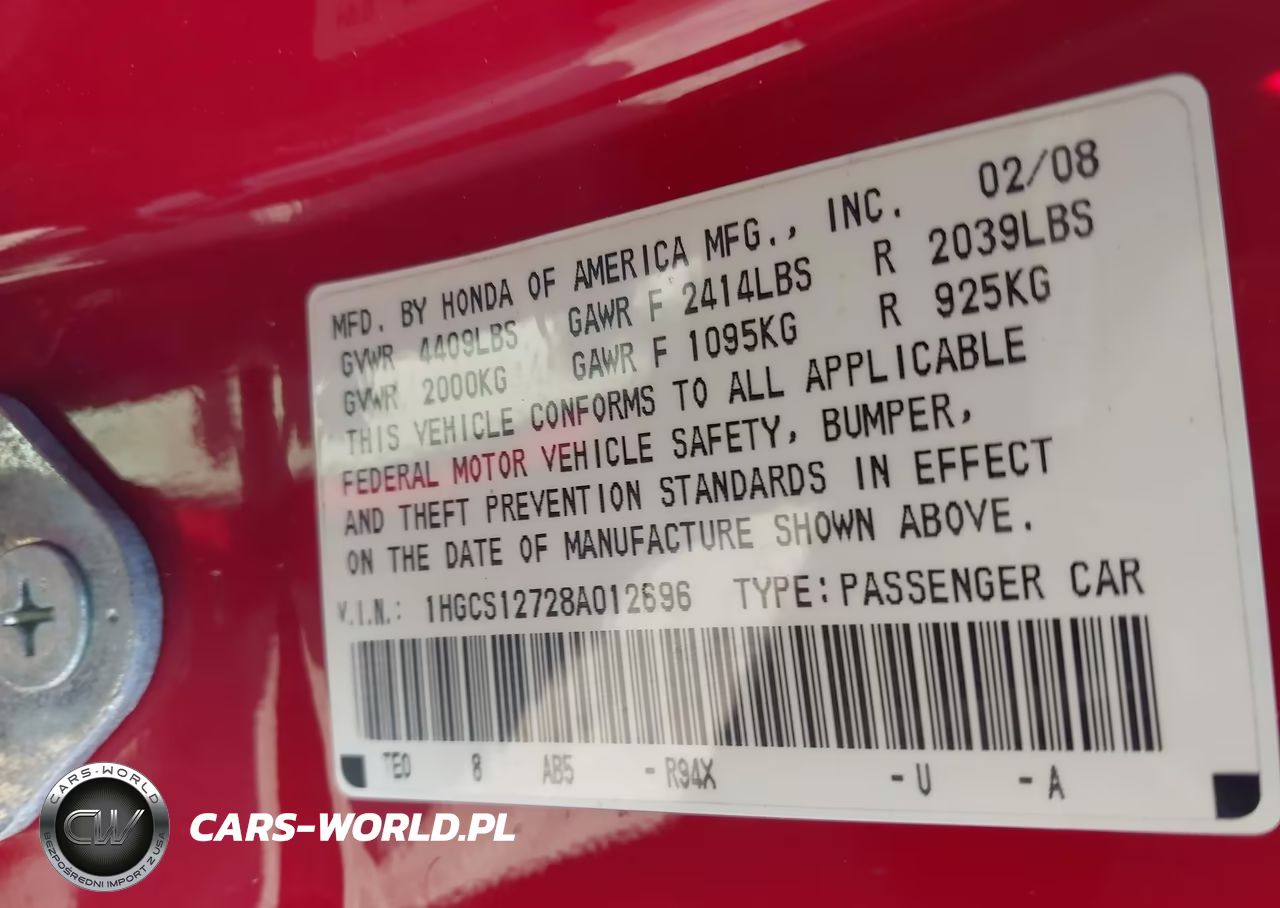 2008 Honda Accord 2.4 Ex VIN:1HGCS12728A012696 - 9