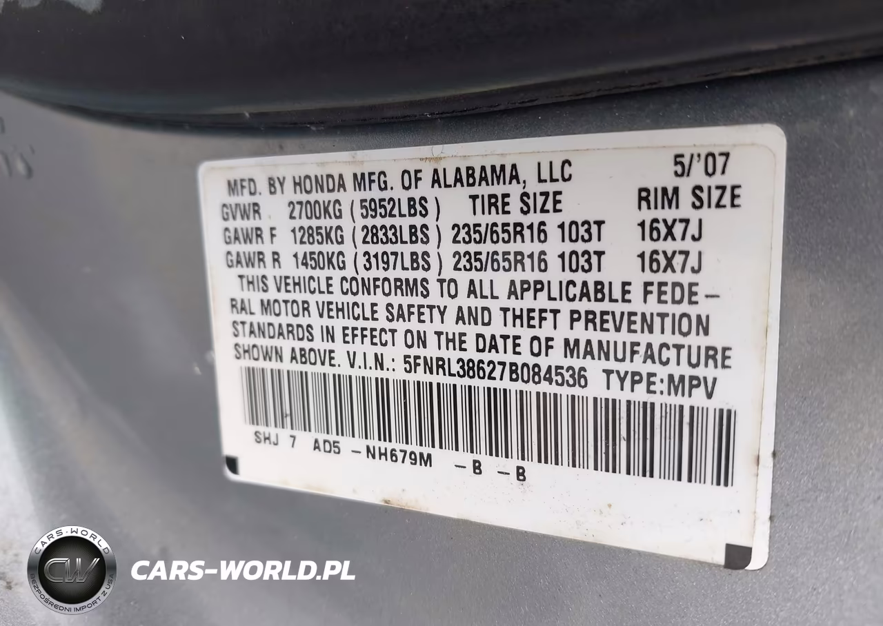 2007 Honda Odyssey Ex-L VIN:5FNRL38627B084536 - 9