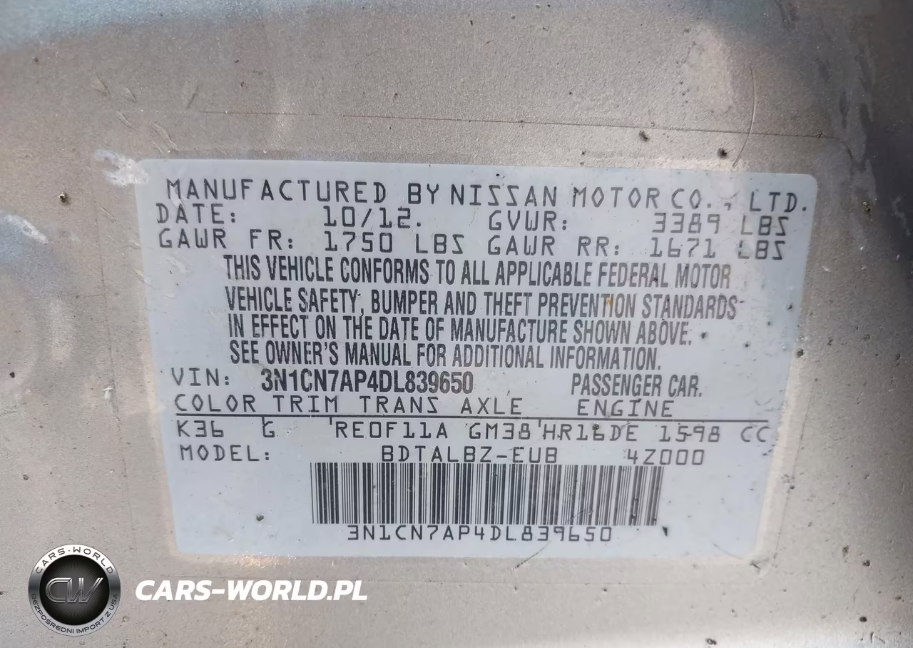 2013 Nissan Versa 1.6 Sv VIN:3N1CN7AP4DL839650 - 9