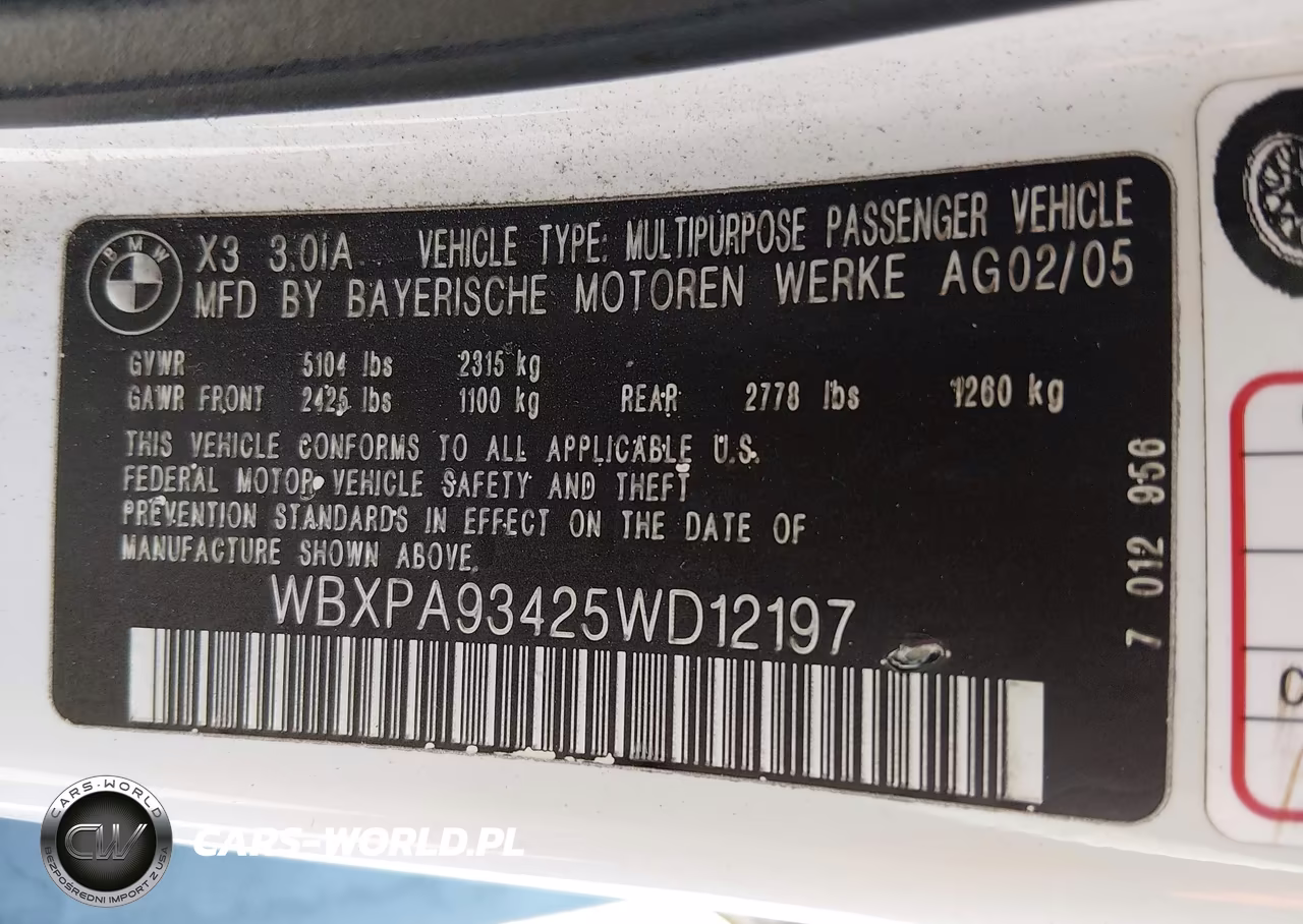 2005 BMW X3 3.0I VIN:WBXPA93425WD12197 - 9