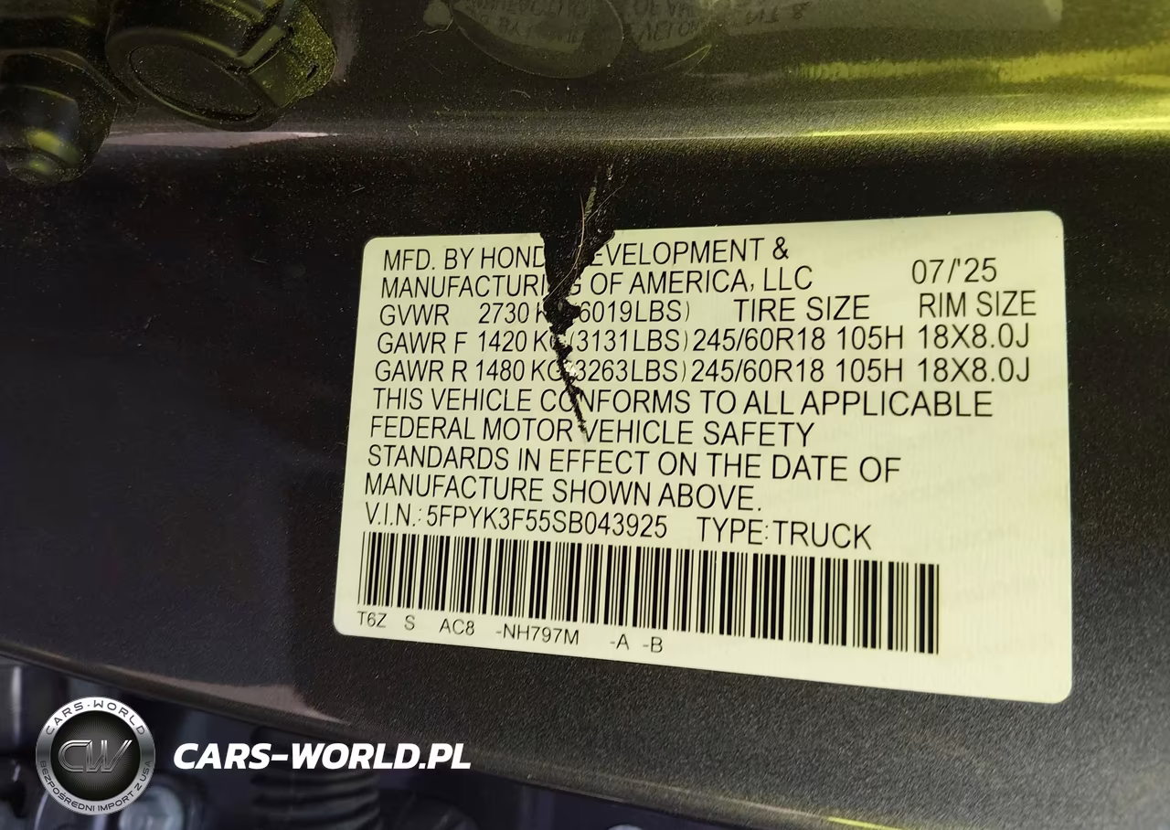2025 Honda Ridgeline Rtl VIN:5FPYK3F55SB043925 - 7