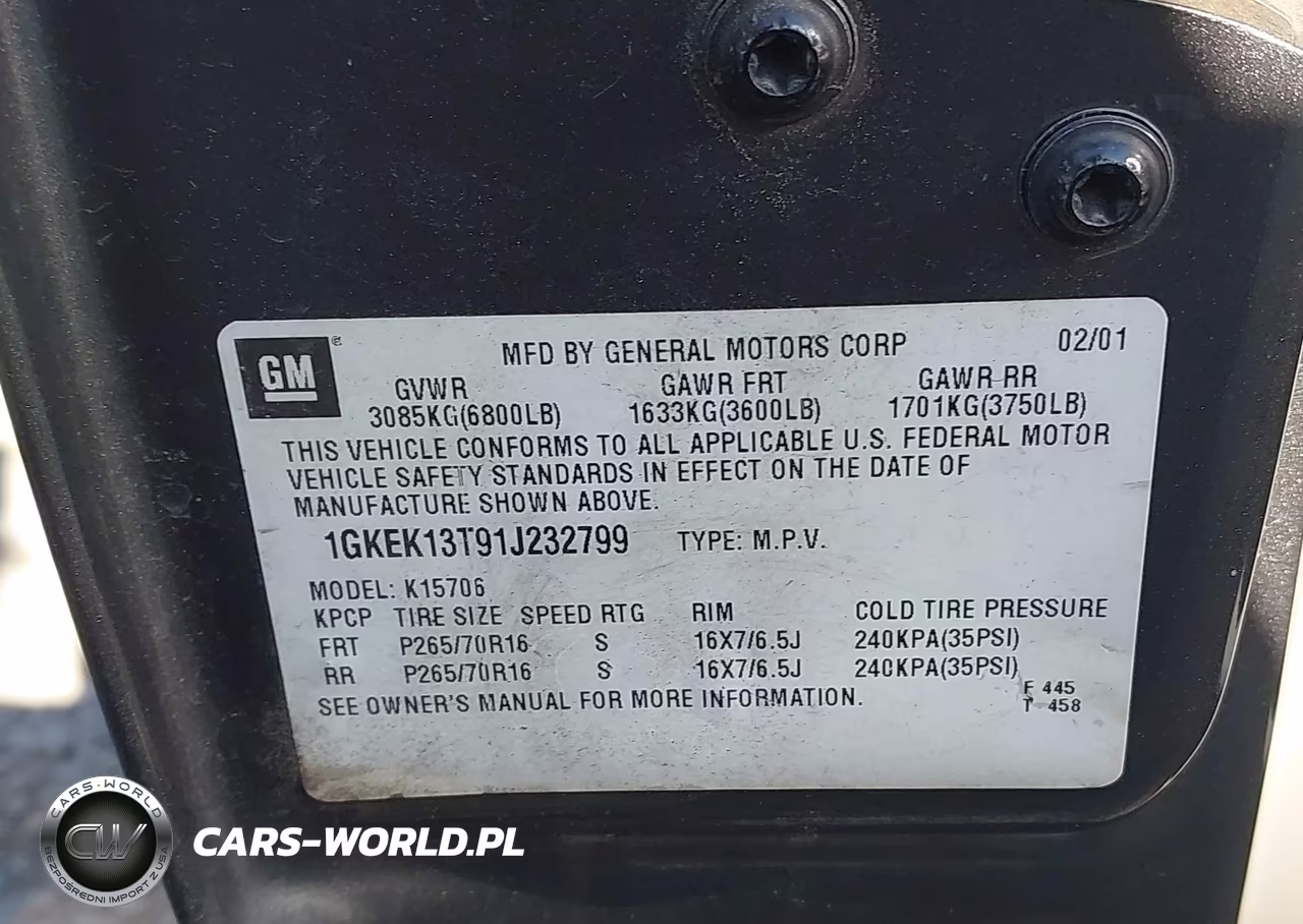 2001 GMC Yukon Sle VIN:1GKEK13T91J232799 - 9