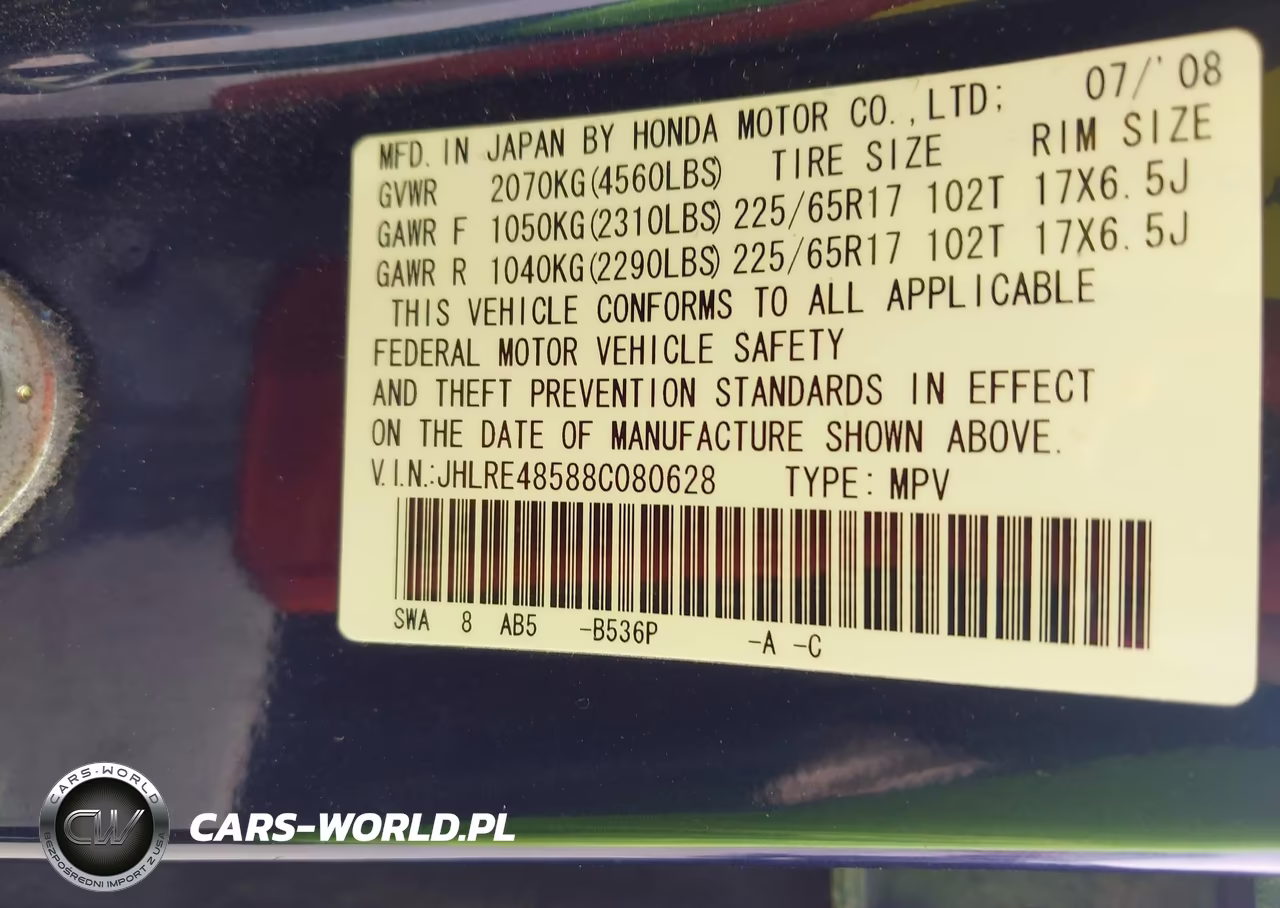 2008 Honda Cr-V Ex VIN:JHLRE48588C080628 - 9
