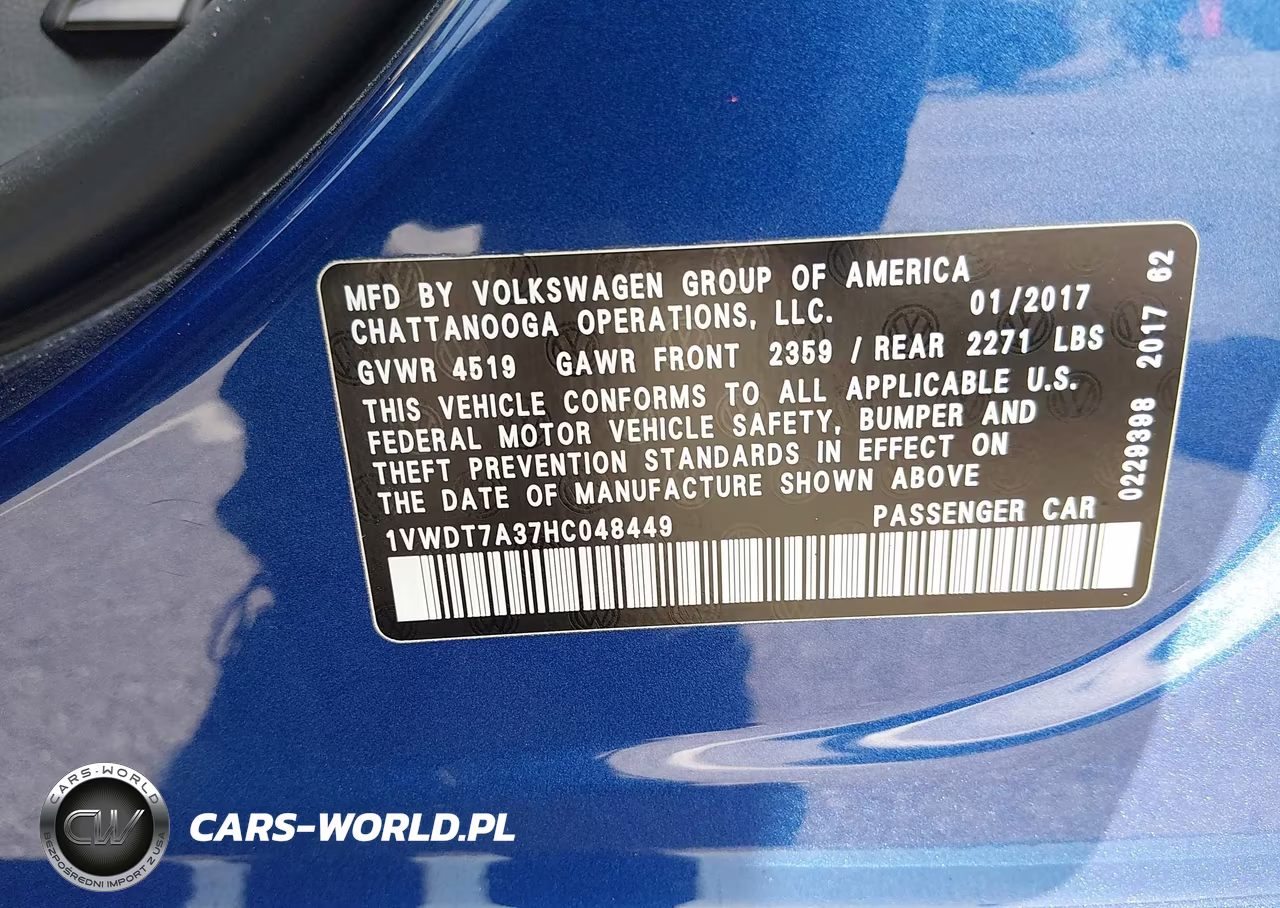 2017 Volkswagen Passat 1.8T R-Line VIN:1VWDT7A37HC048449 - 9