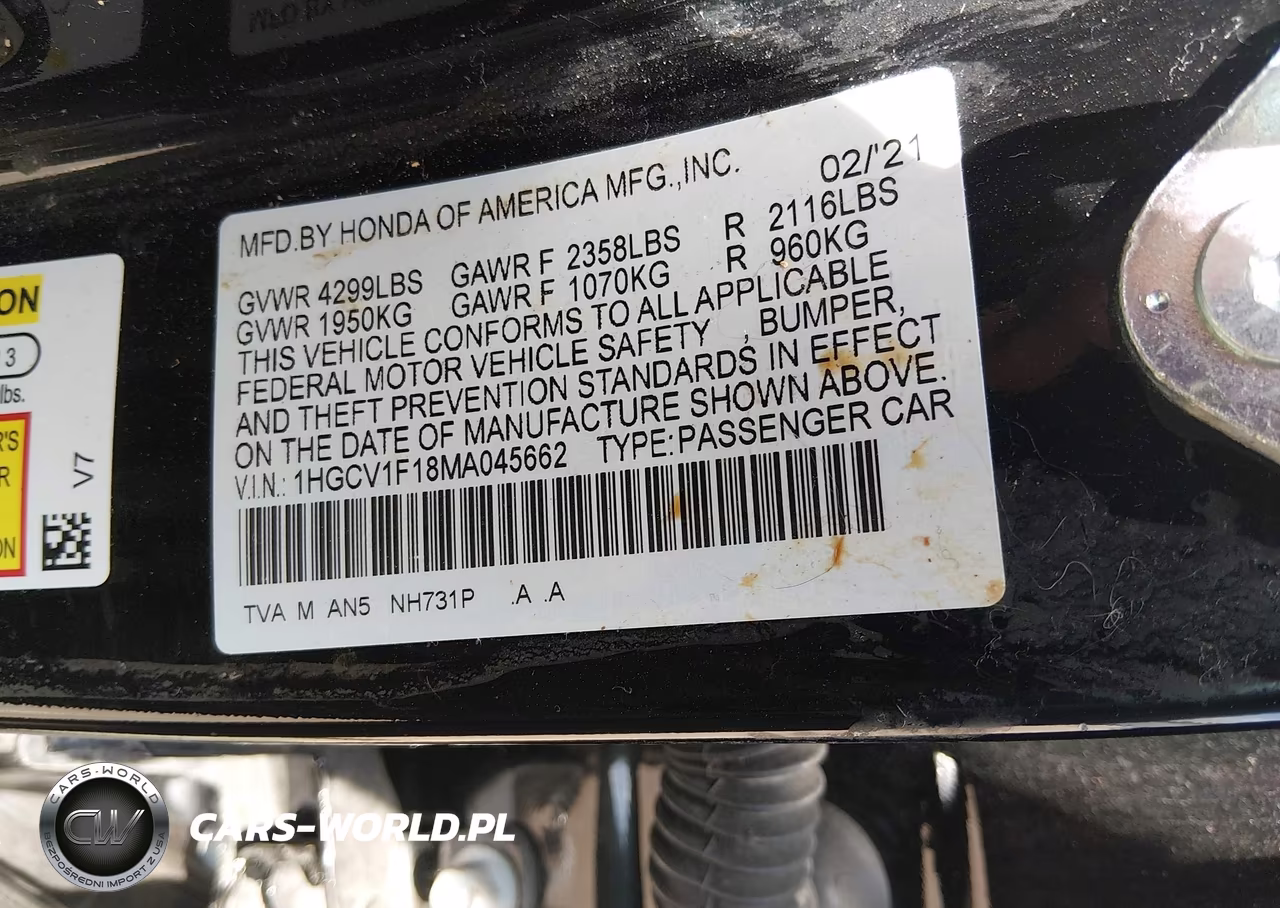 2021 Honda Accord Lx VIN:1HGCV1F18MA045662 - 9