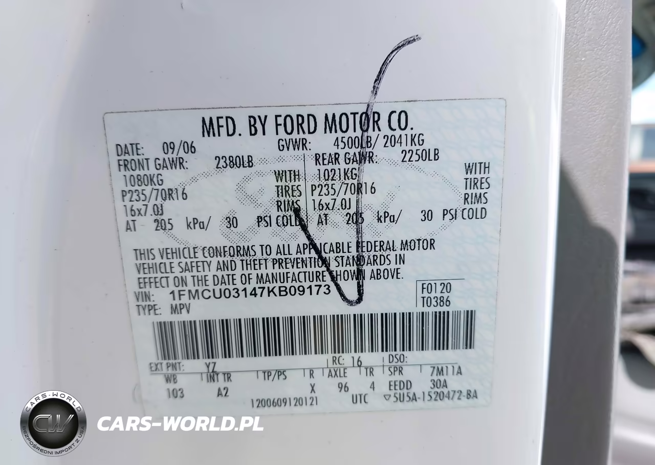 2007 Ford Escape Xlt-Xlt Sport VIN:1FMCU03147KB09173 - 9