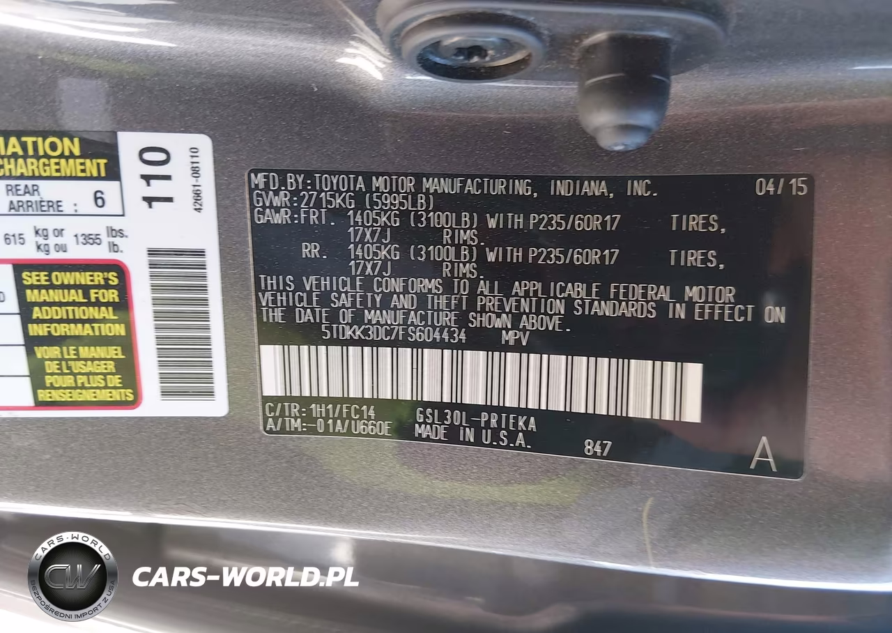2015 Toyota Sienna Le 8 Passenger VIN:5TDKK3DC7FS604434 - 9