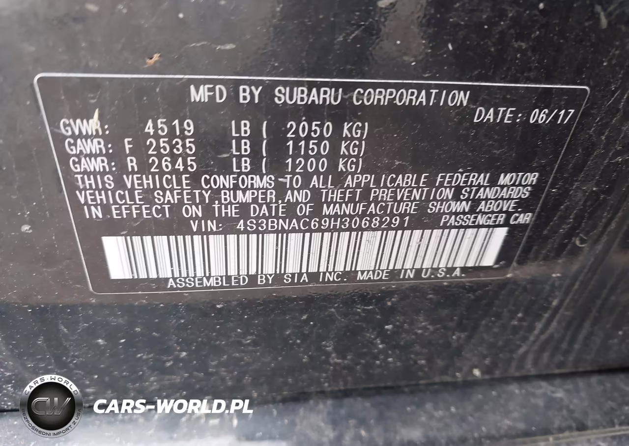 2017 Subaru Legacy 2.5I Premium VIN:4S3BNAC69H3068291 - 9