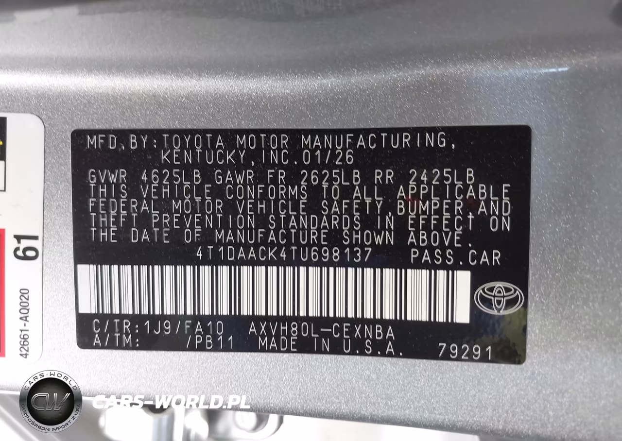 2026 Toyota Camry Le VIN:4T1DAACK4TU698137 - 9