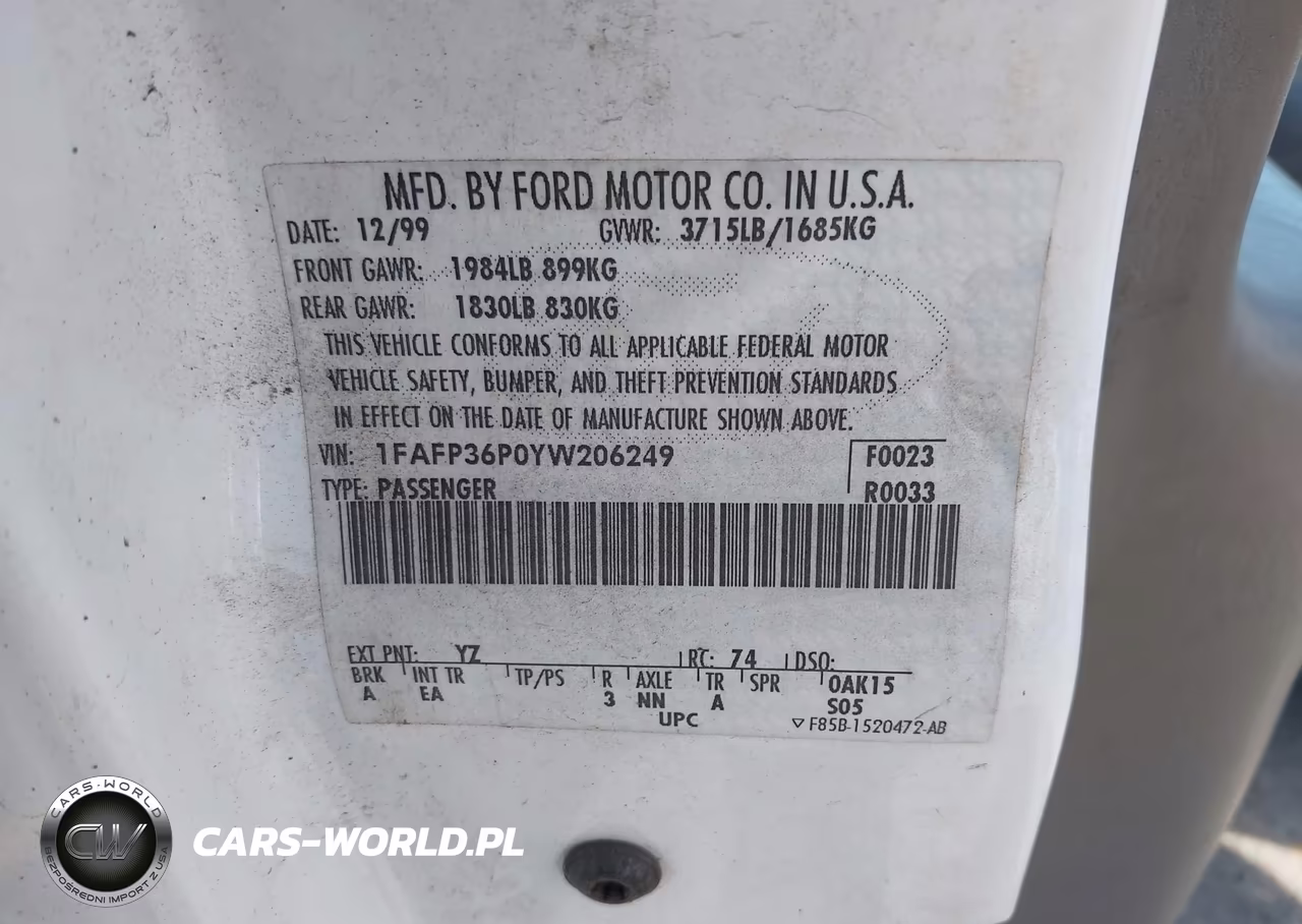 2000 Ford Focus Se VIN:1FAFP36P0YW206249 - 9
