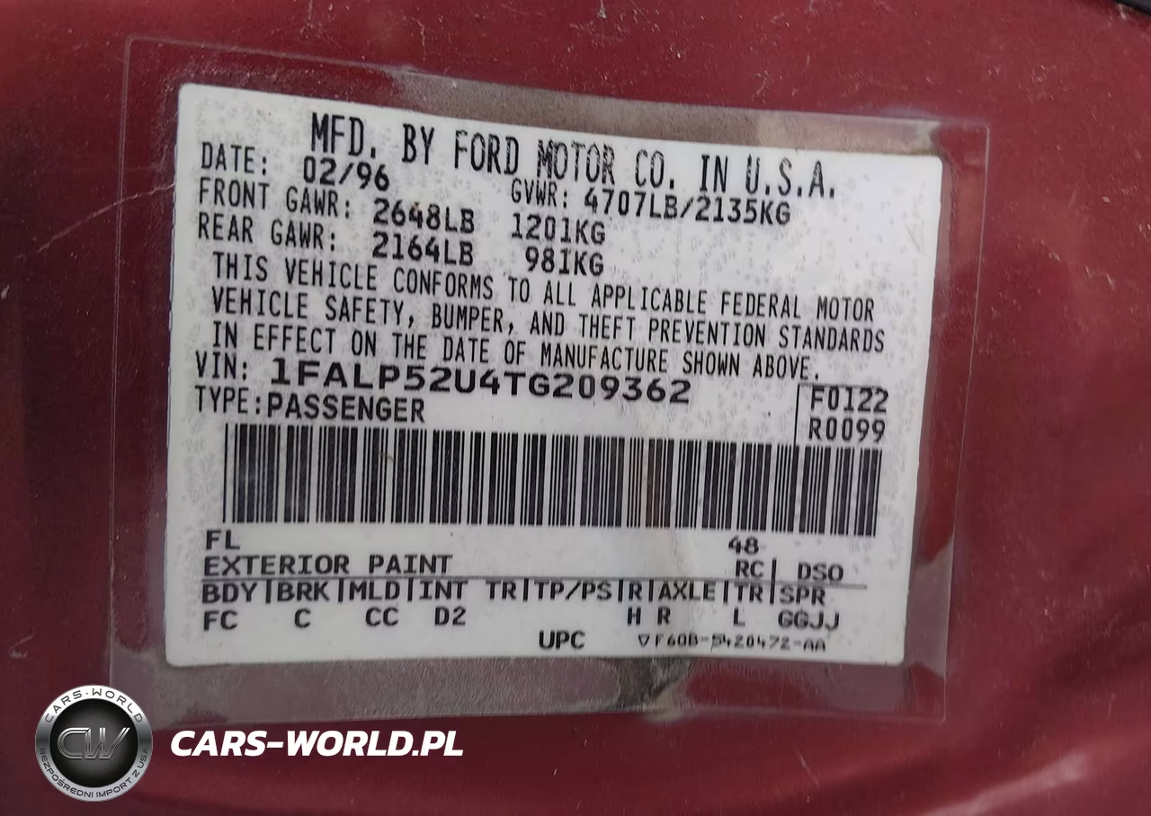 1996 Ford Taurus Gl VIN:1FALP52U4TG209362 - 9