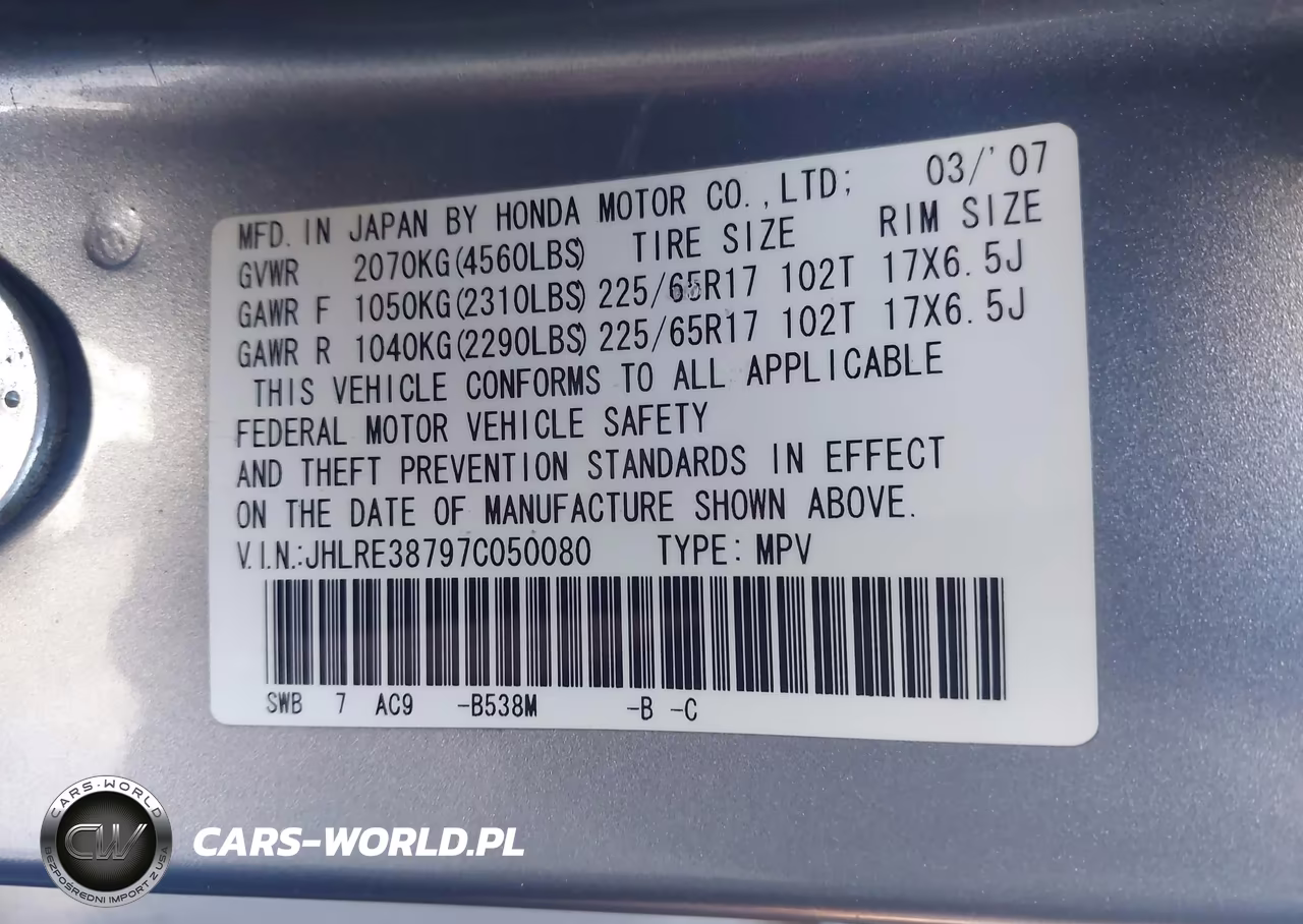 2007 Honda Cr-V Ex-L VIN:JHLRE38797C050080 - 9