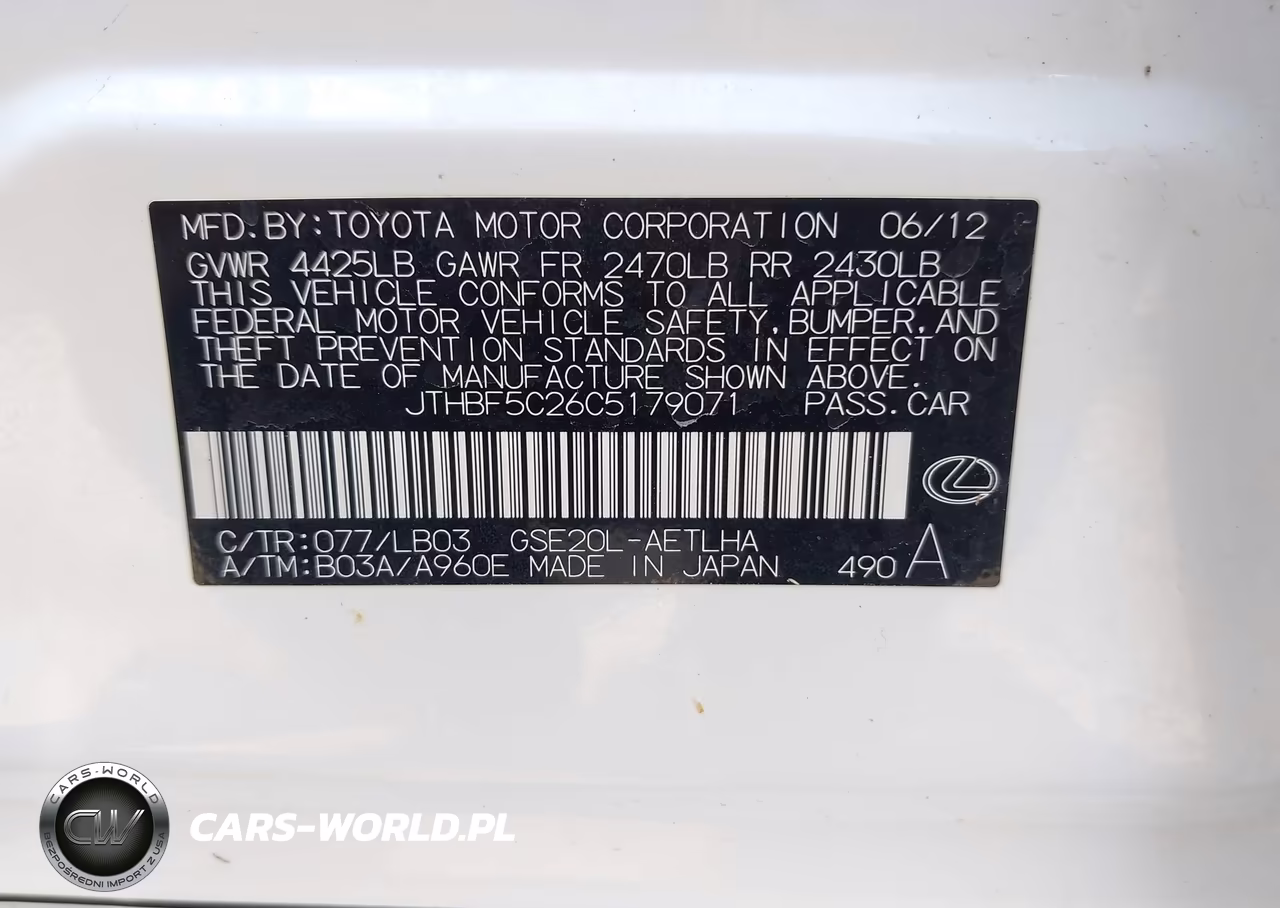2012 Lexus Is 250 VIN:JTHBF5C26C5179071 - 9