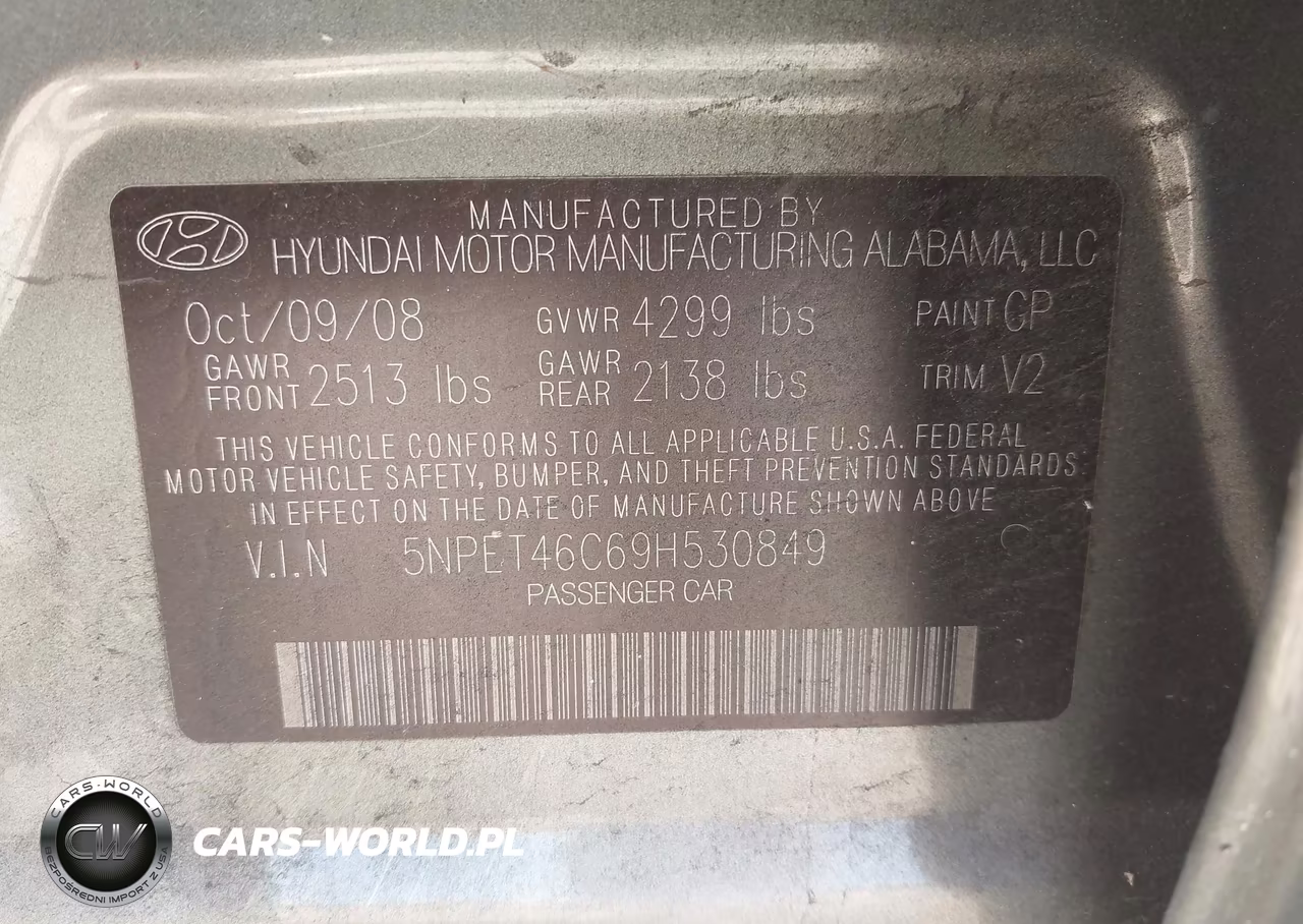 2009 Hyundai Sonata Gls VIN:5NPET46C69H530849 - 9