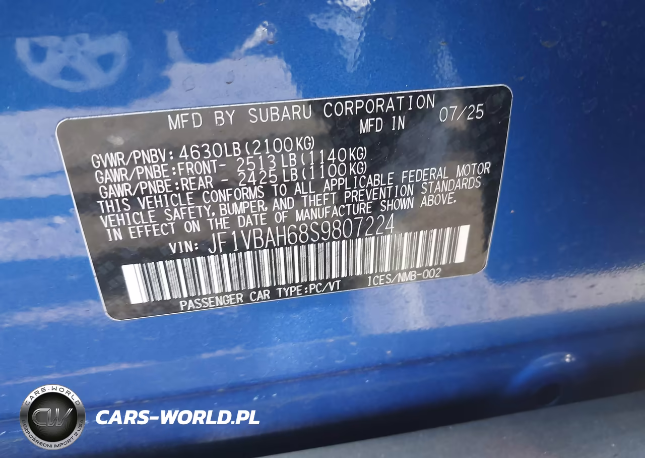 2025 Subaru Wrx Premium VIN:JF1VBAH68S9807224 - 9