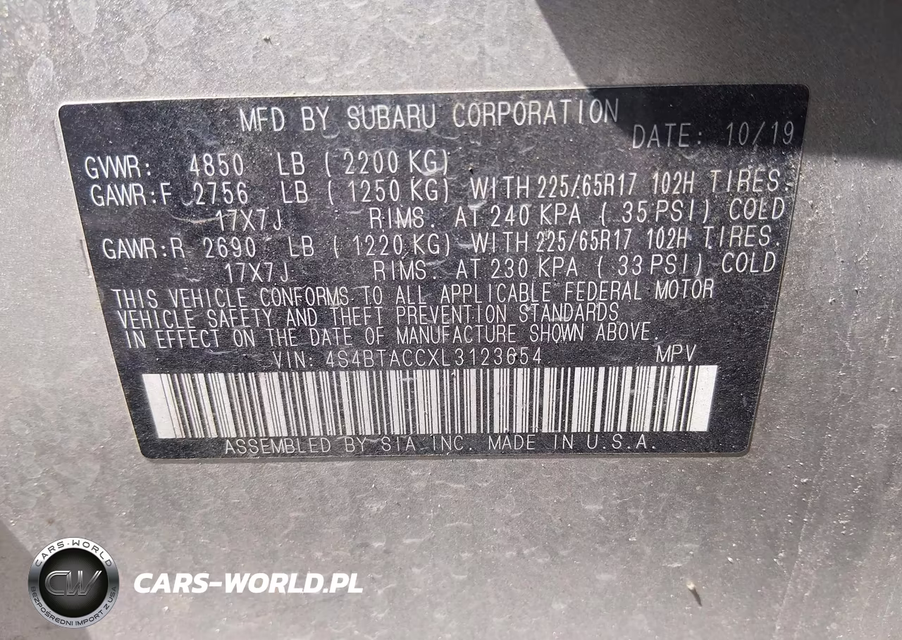 2020 Subaru Outback Premium VIN:4S4BTACCXL3123654 - 9