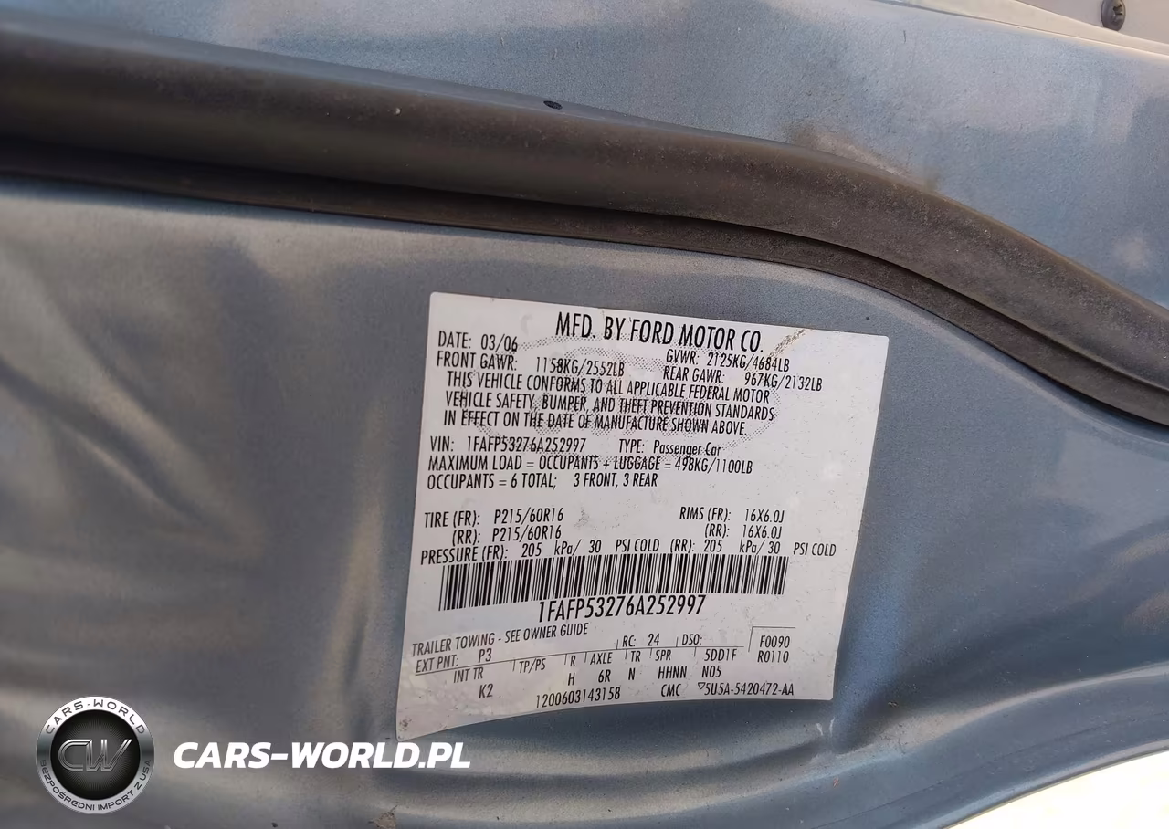 2006 Ford Taurus Se VIN:1FAFP53276A252997 - 9
