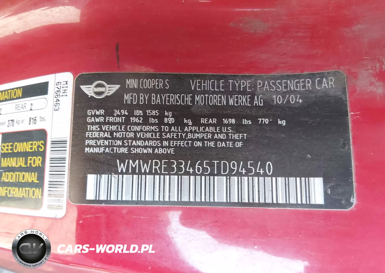 2005 Mini Cooper S VIN:WMWRE33465TD94540 - 9