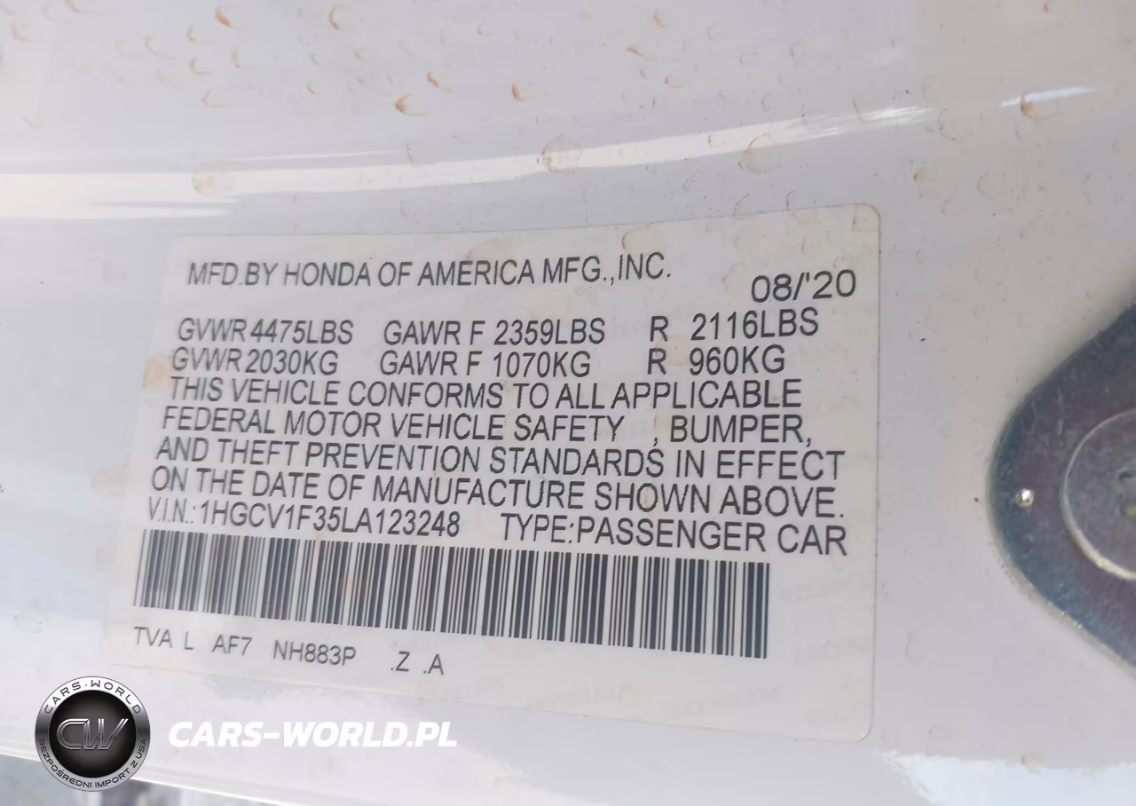 2020 Honda Accord Sport VIN:1HGCV1F35LA123248 - 9